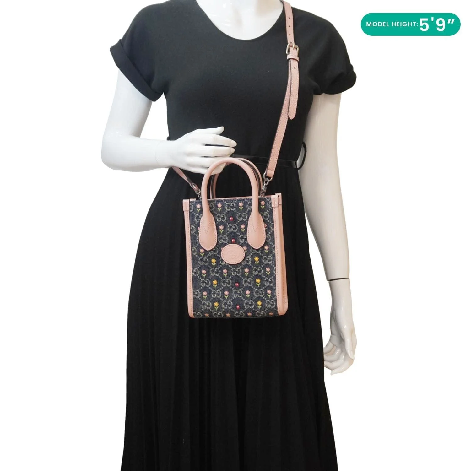 GUCCI Interlocking G Mini Denim Tote Shoulder Bag Pink 671623 - Image 2