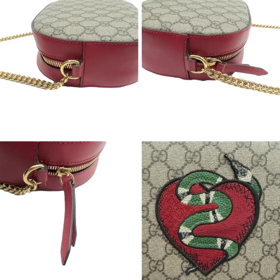 GUCCI Kingsnake Heart Mini GG Supreme Chain Crossbody Bag Red 409535 - Image 7