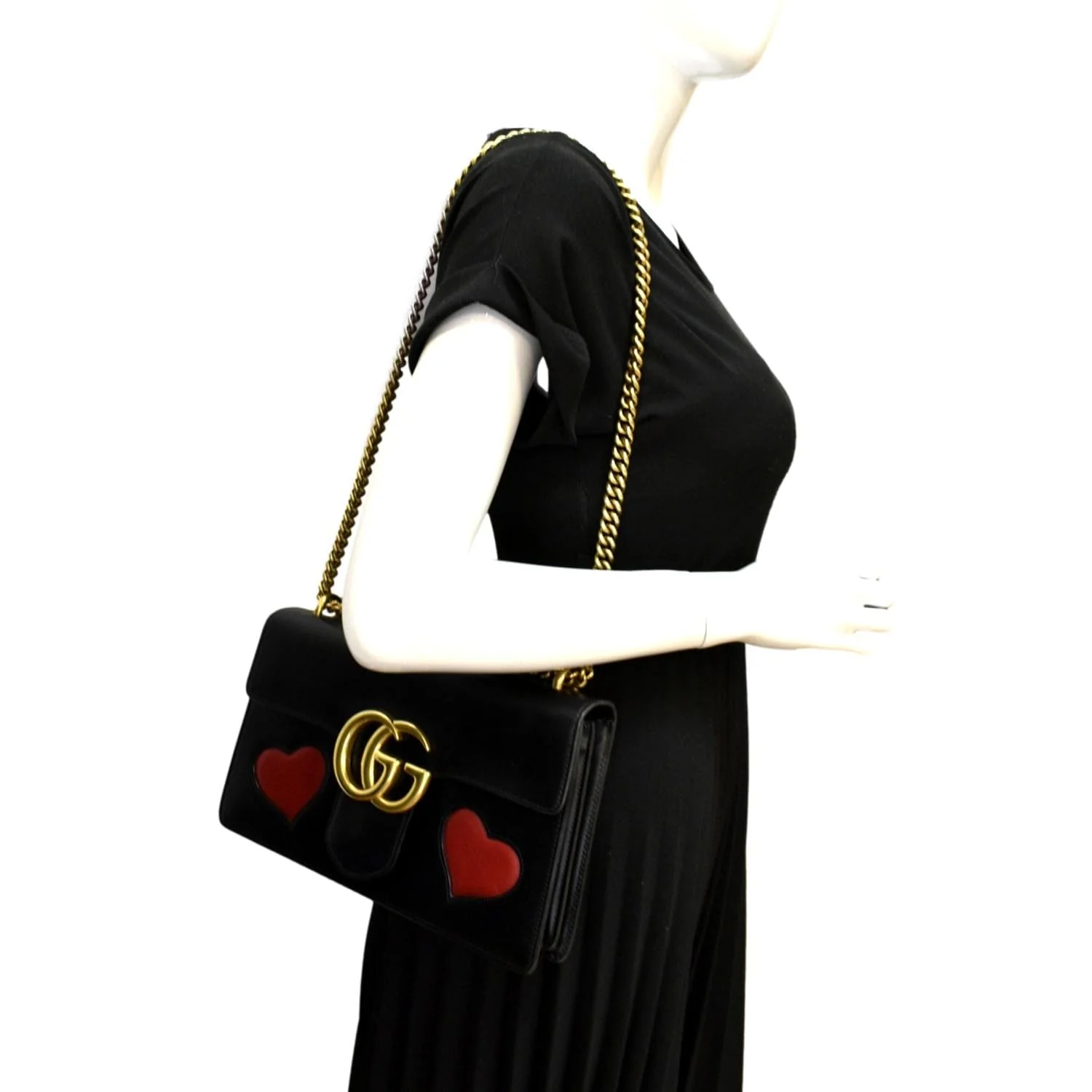 GUCCI Knight Malaga Kid Heart Medium Leather Crossbody Bag Black 431777 - Image 2