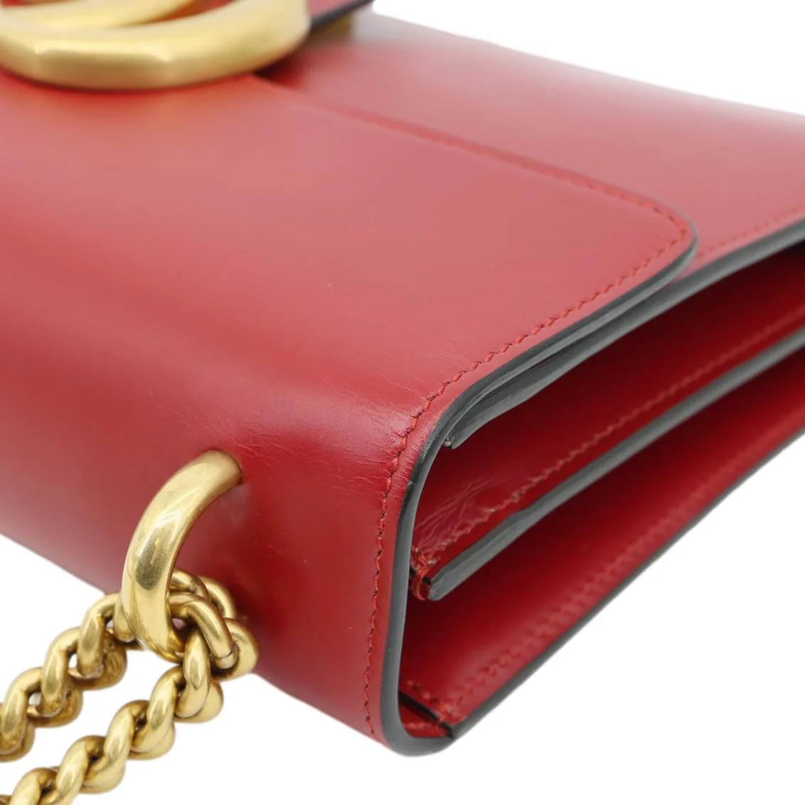 GUCCI GG Marmont Knight Medium Calfskin Leather Chain Shoulder Bag Red 431777 - Image 6