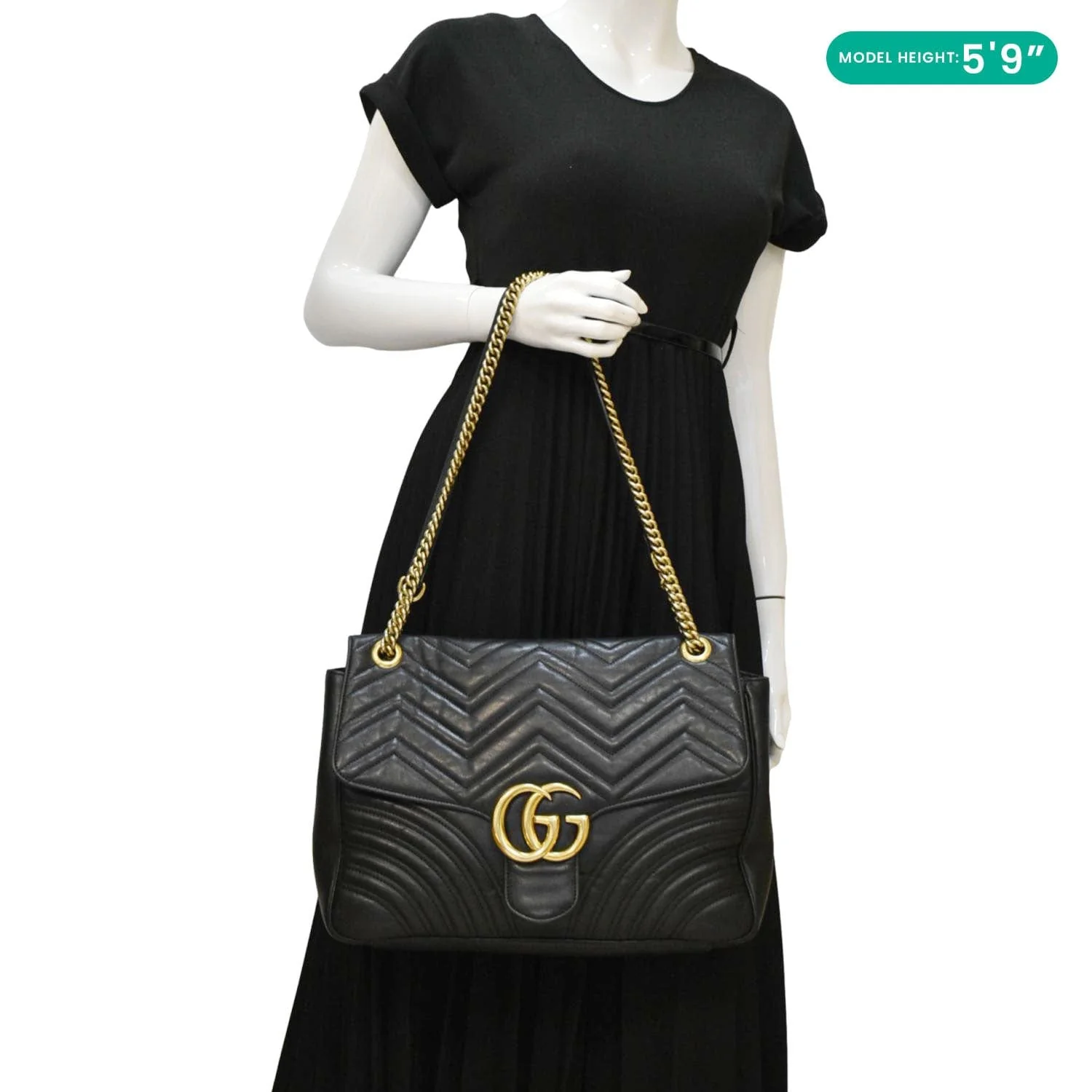 GUCCI GG Marmont Large Matelasse Leather Shoulder Bag Black 498090 - Image 2