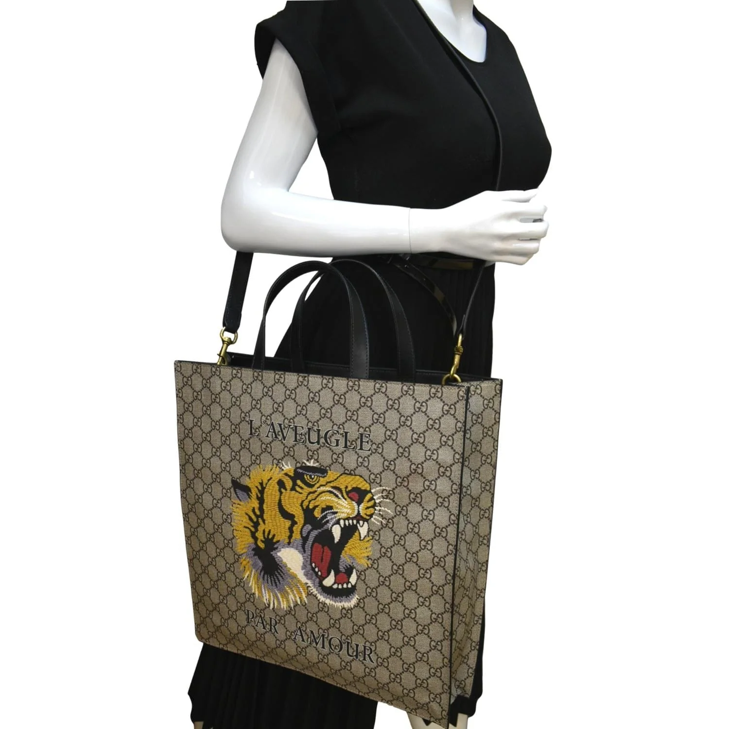 GUCCI L'Aveugle Par Amour Print Vertical Canvas Tote Bag Beige 450950 - Image 2