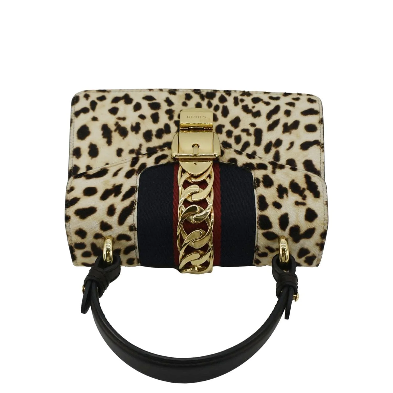 GUCCI Leopard Print Sylvie Mini Calf Hair Top Handle Shoulder Bag Beige 470270 - Image 5