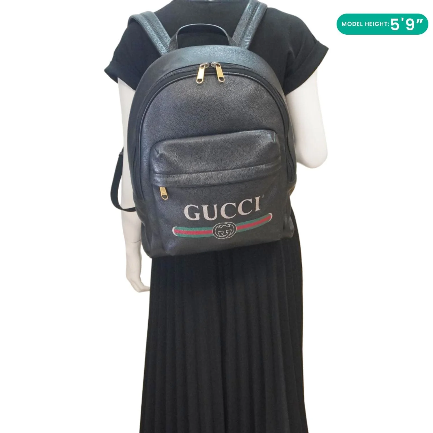 GUCCI Web Logo Print Leather Backpack Black 547834 - Image 2