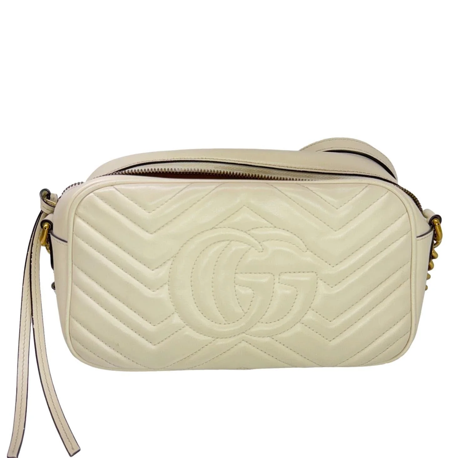 GUCCI GG Marmont Small Matelasse Chevron Leather Camera Bag Off White 447632 - Image 3