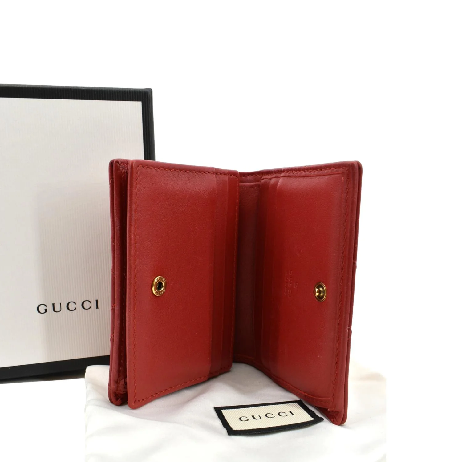 GUCCI Marmont GG Matelasse Leather Card Case Wallet Red 466492 - Image 9
