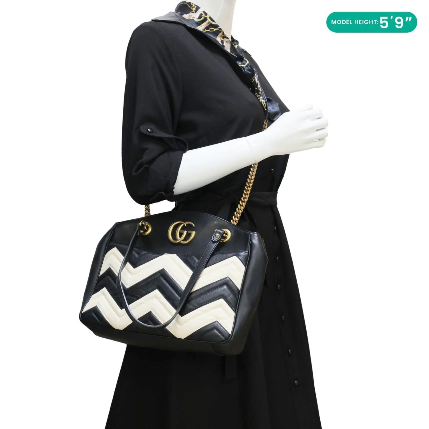 GUCCI GG Marmont Quilted Leather Chain Tote Bag Black 443501 - Image 2