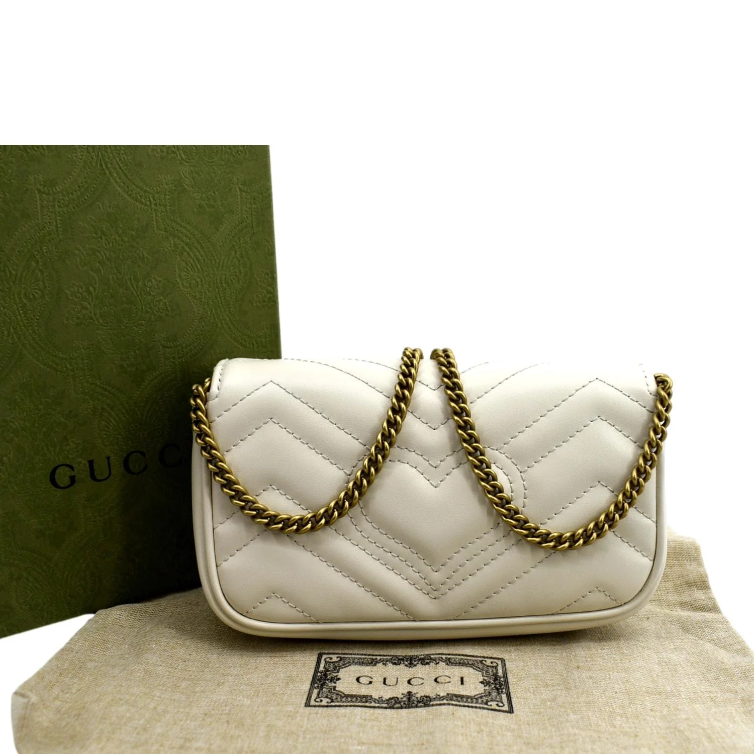 GUCCI GG Marmont Super Mini Matelasse Leather Crossbody Bag White 476433 - Image 3