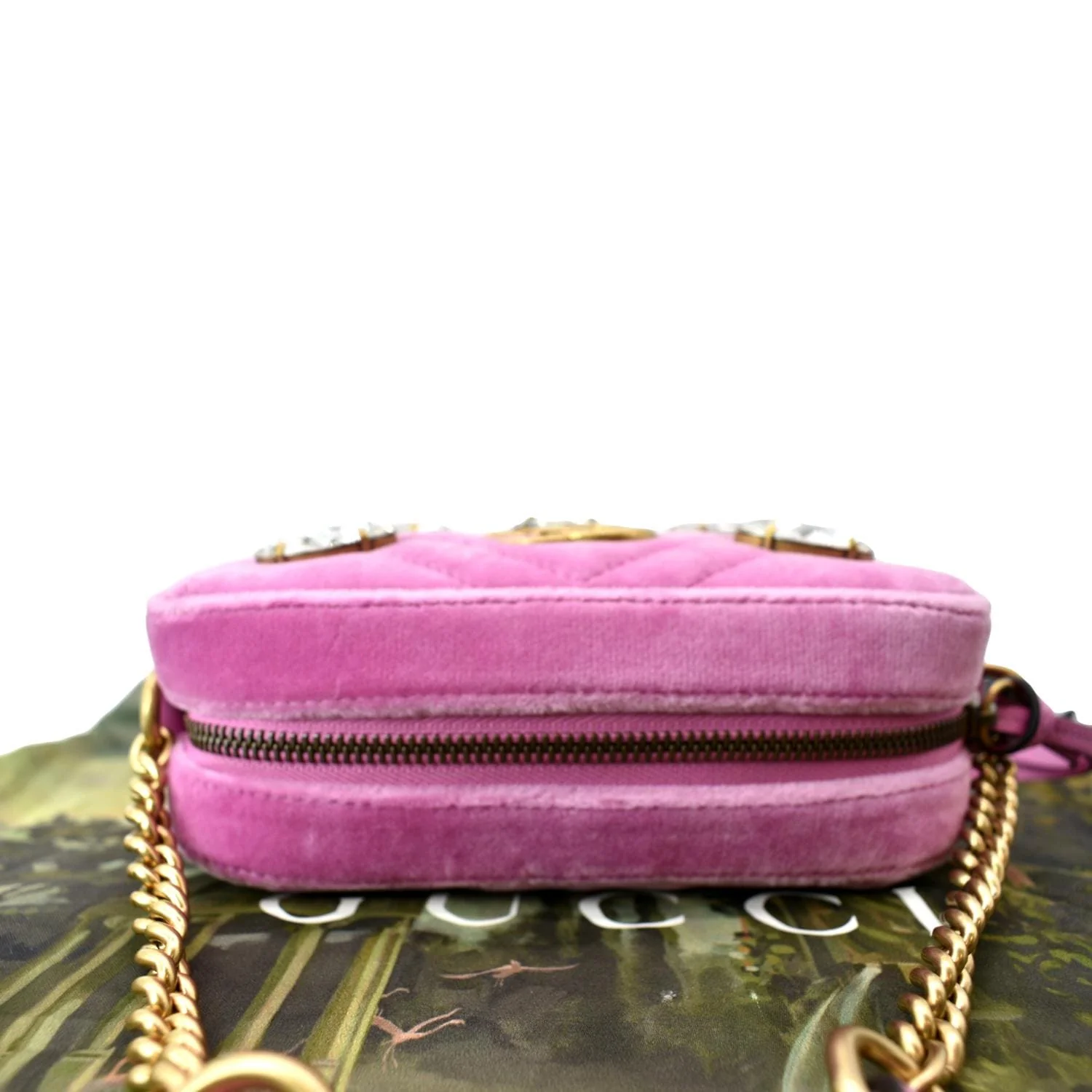 GUCCI GG Marmont Mini Marquise Crystal Velvet Crossbody Bag Pink - Image 4