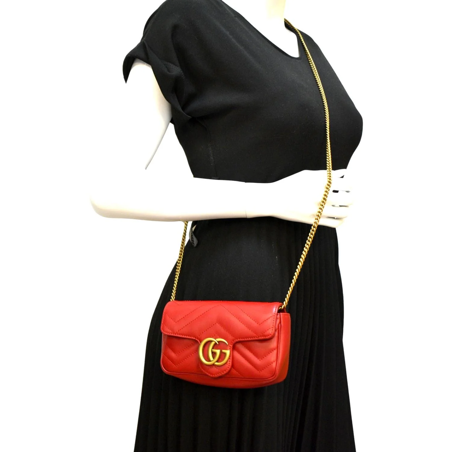 GUCCI GG Marmont Super Mini Matelasse Leather Crossbody Bag Red 476433 - Image 2