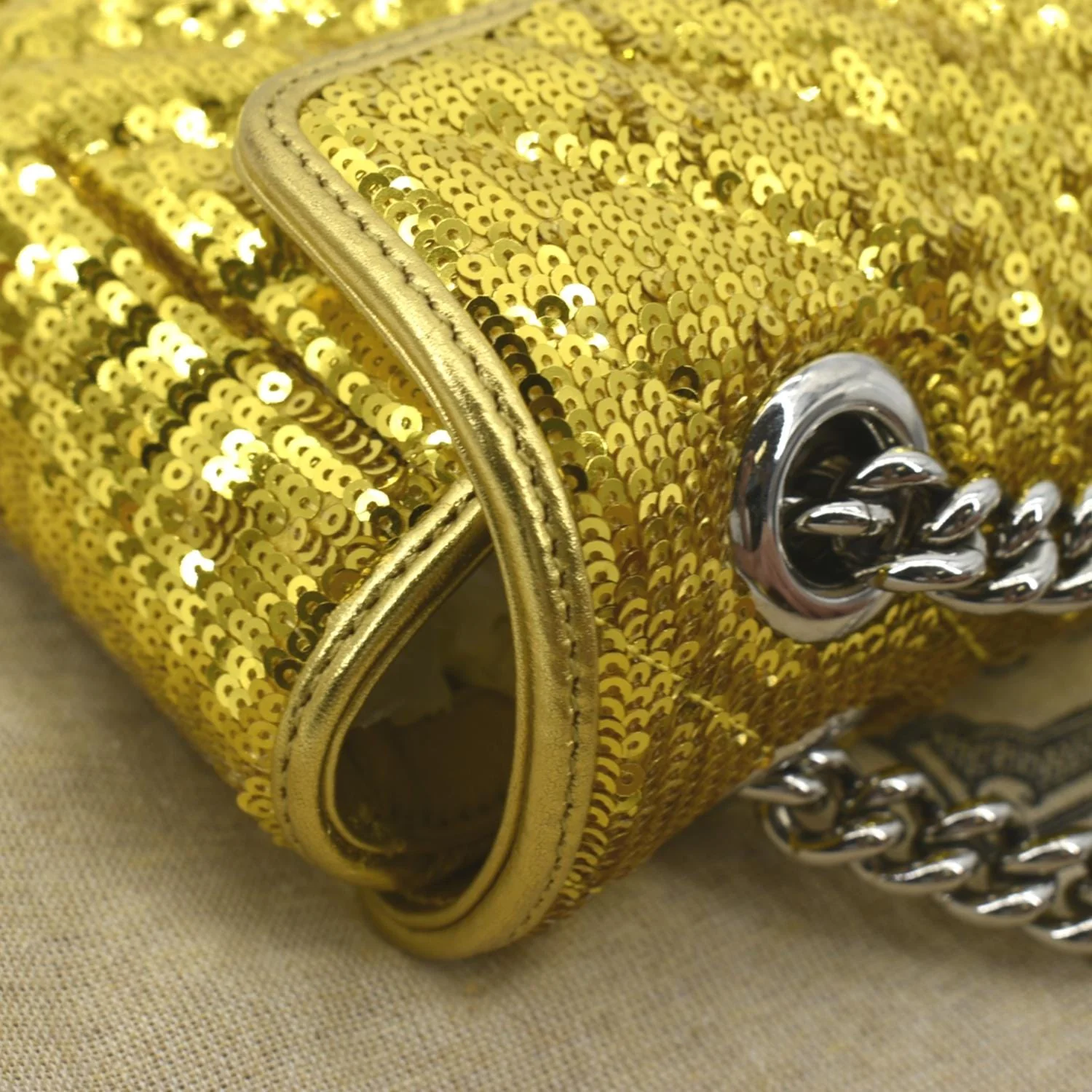 GUCCI GG Mini Marmont Sequin Shoulder Bag Gold 446744 - Image 6