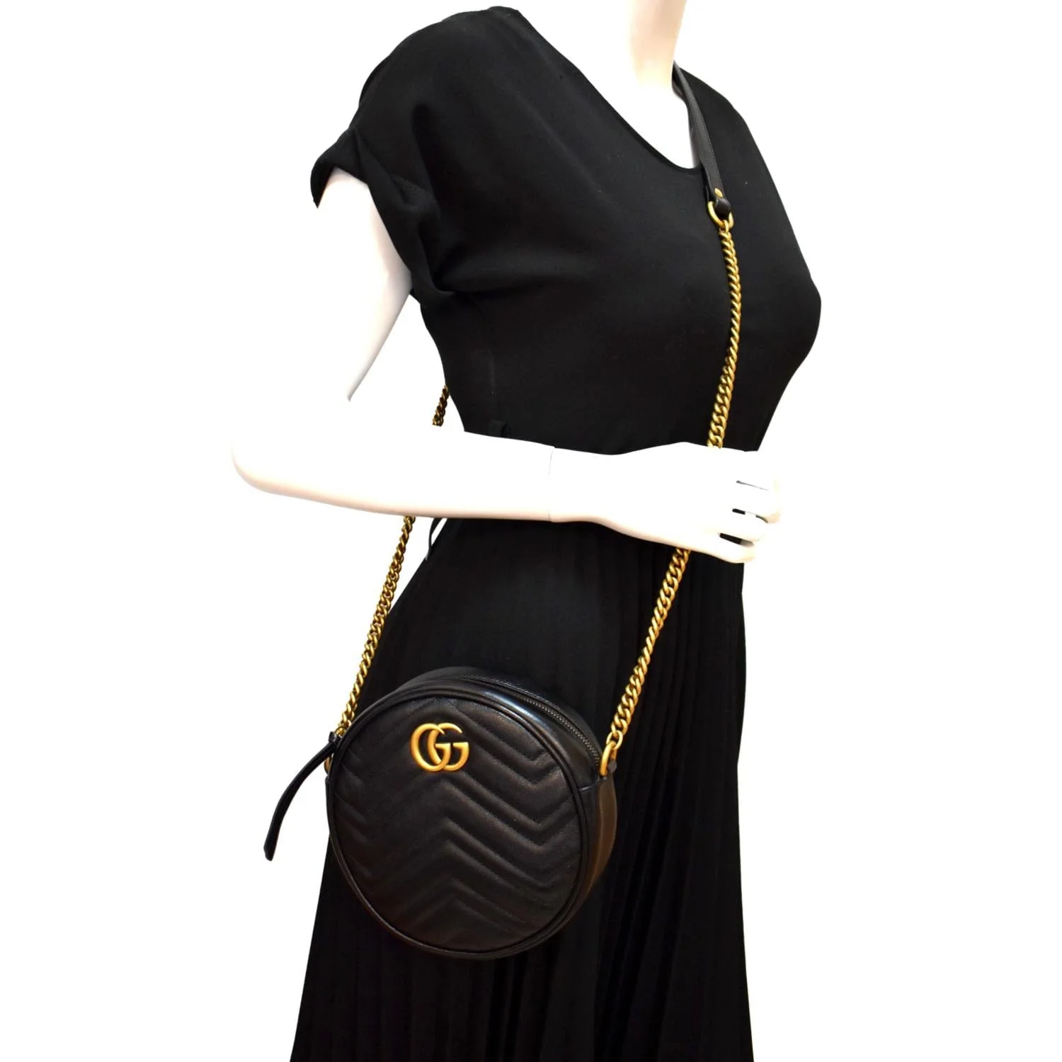 GUCCI GG Marmont Mini Round Leather Crossbody Bag Black 550154 - Image 2