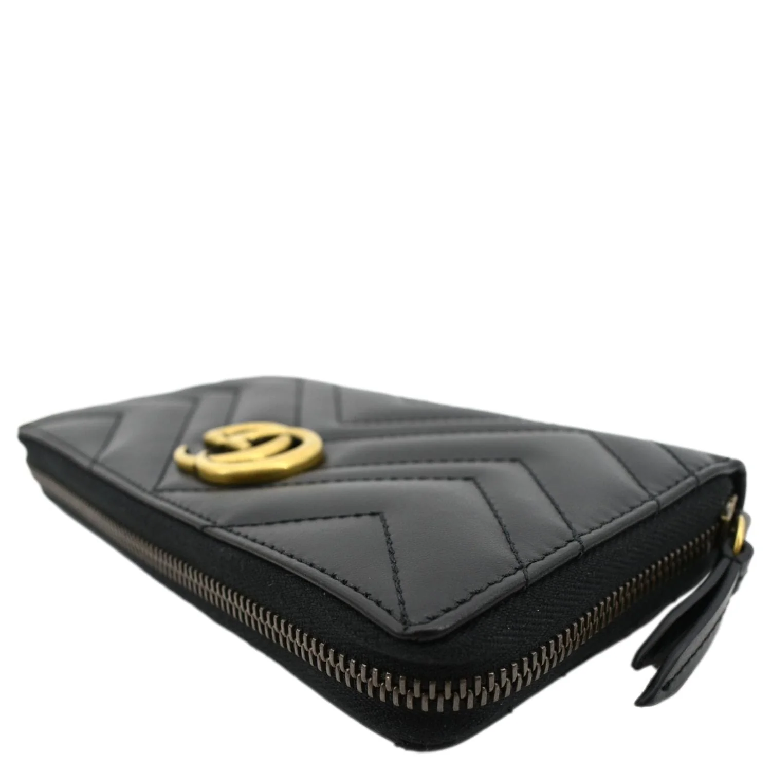 GUCCI GG Marmont Matelasse Chevron Leather Zip Around Wallet Black 443123 - Image 4