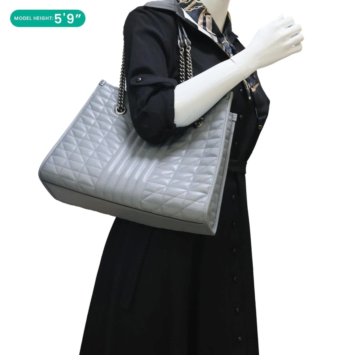 GUCCI GG Marmont Aria Medium Matelasse Leather Tote Shoulder Bag Grey 675796 - Image 2