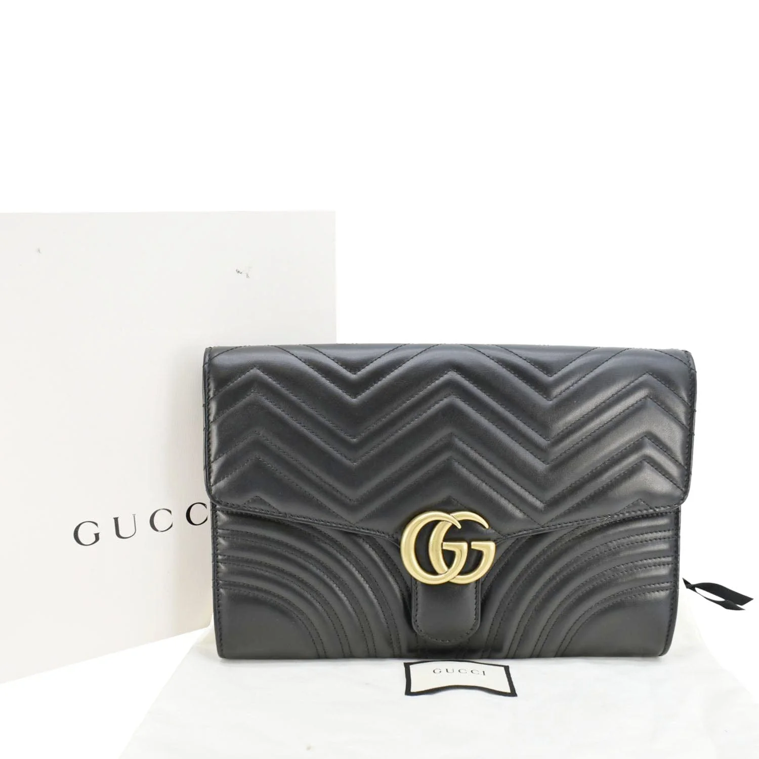 GUCCI GG Marmont Matelasse Chevron Leather Clutch Bag Black 498079 - Image 2