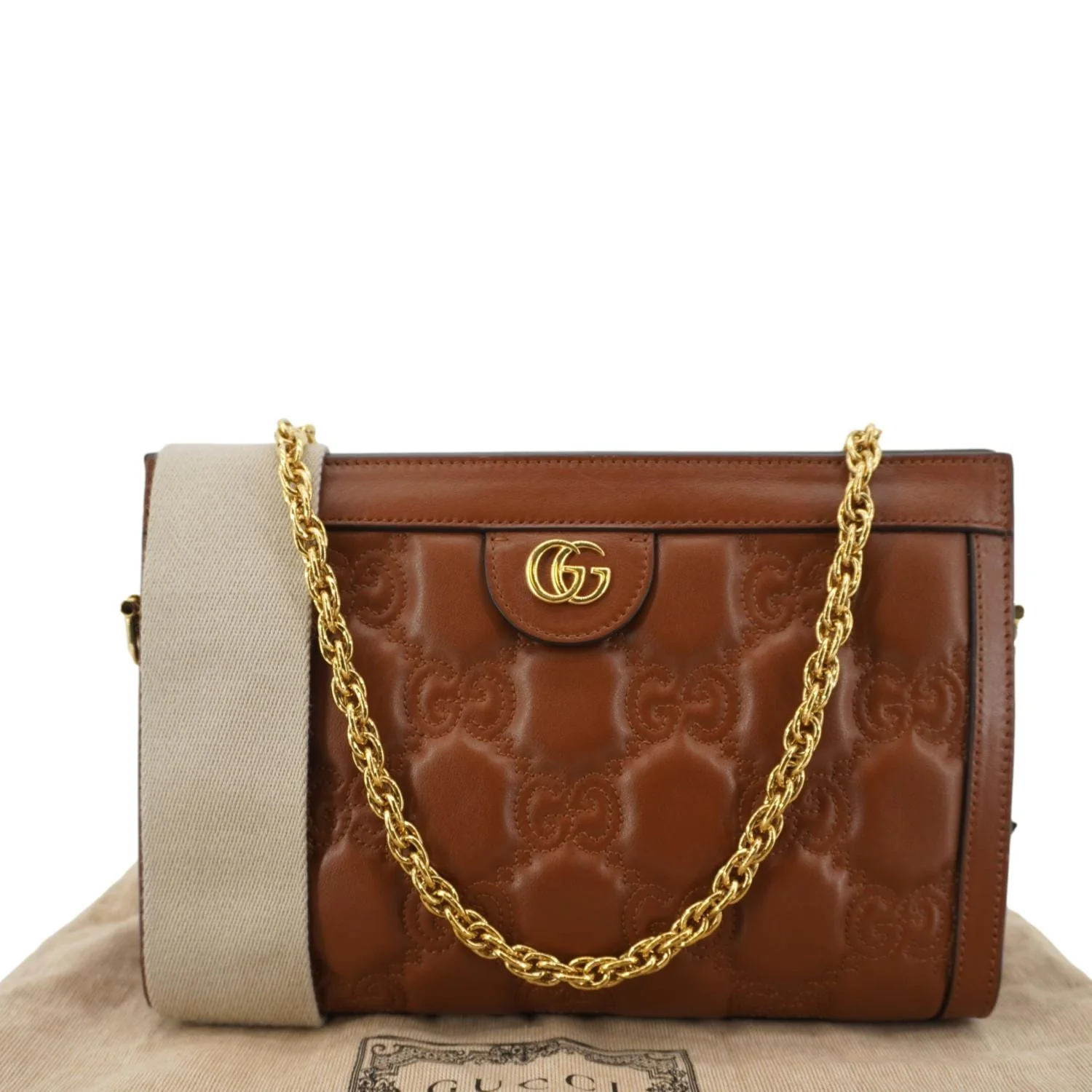 GUCCI Double G Small Matelasse Leather Shoulder Bag Brown 702200 - Image 3