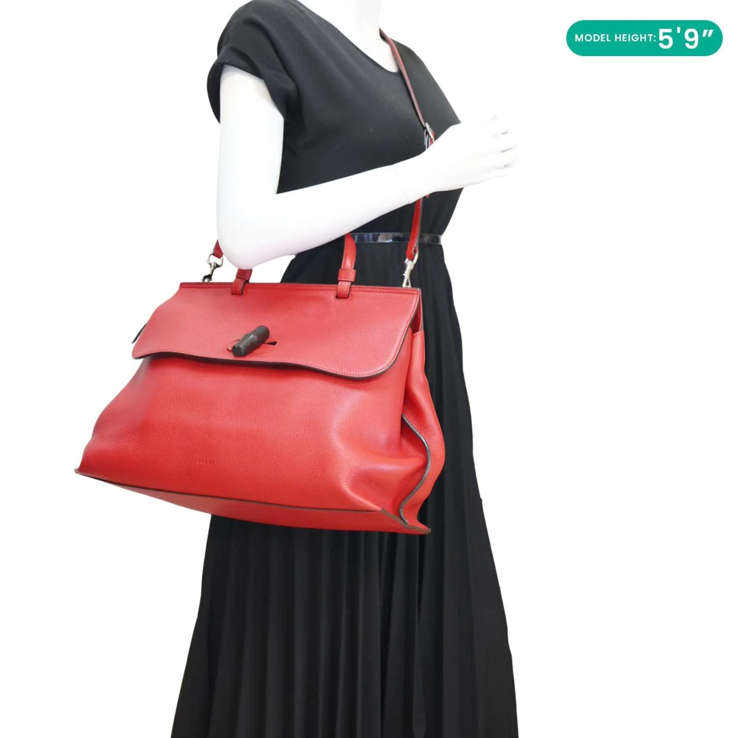 GUCCI Bamboo Daily Large Leather Top Handle Shoulder Bag Red 370830 - Image 2