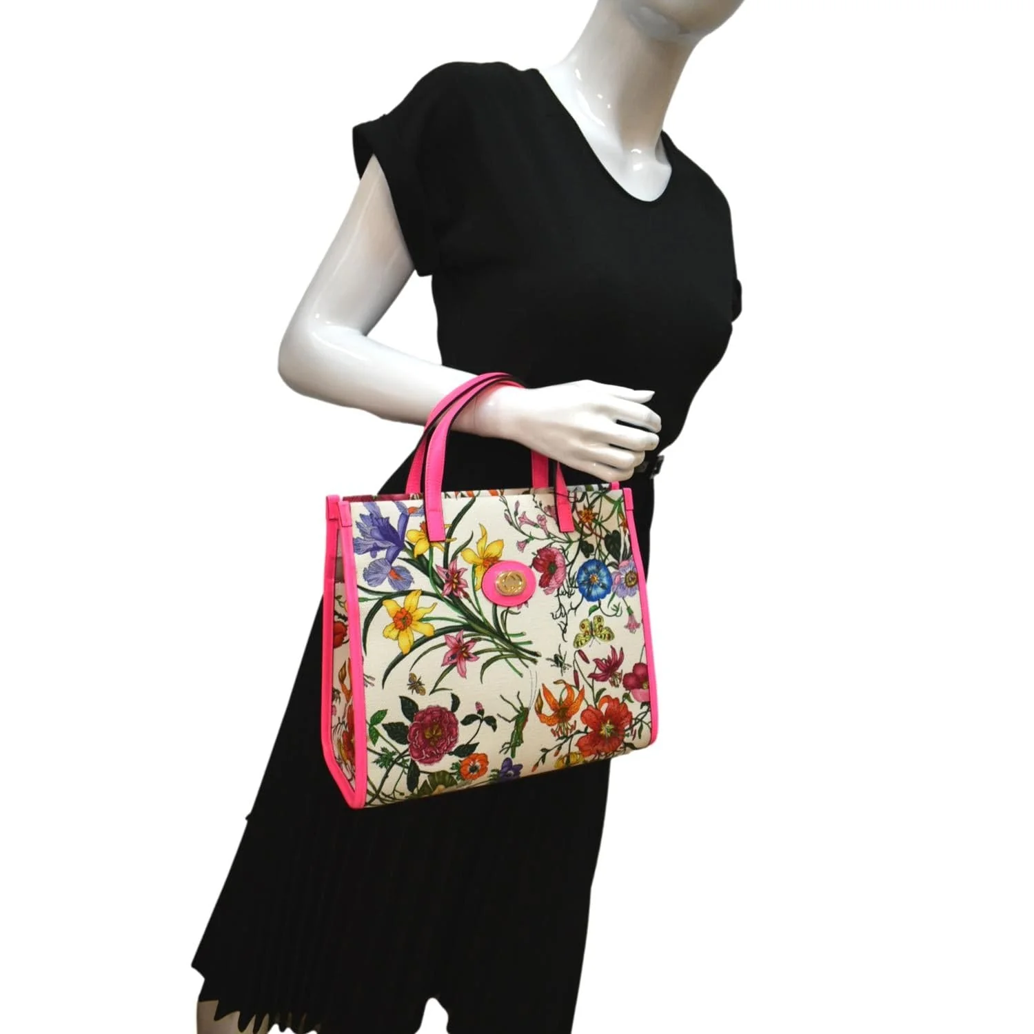 GUCCI Medium Flora Canvas Tote Shoulder Bag Pink 550141 - Image 2