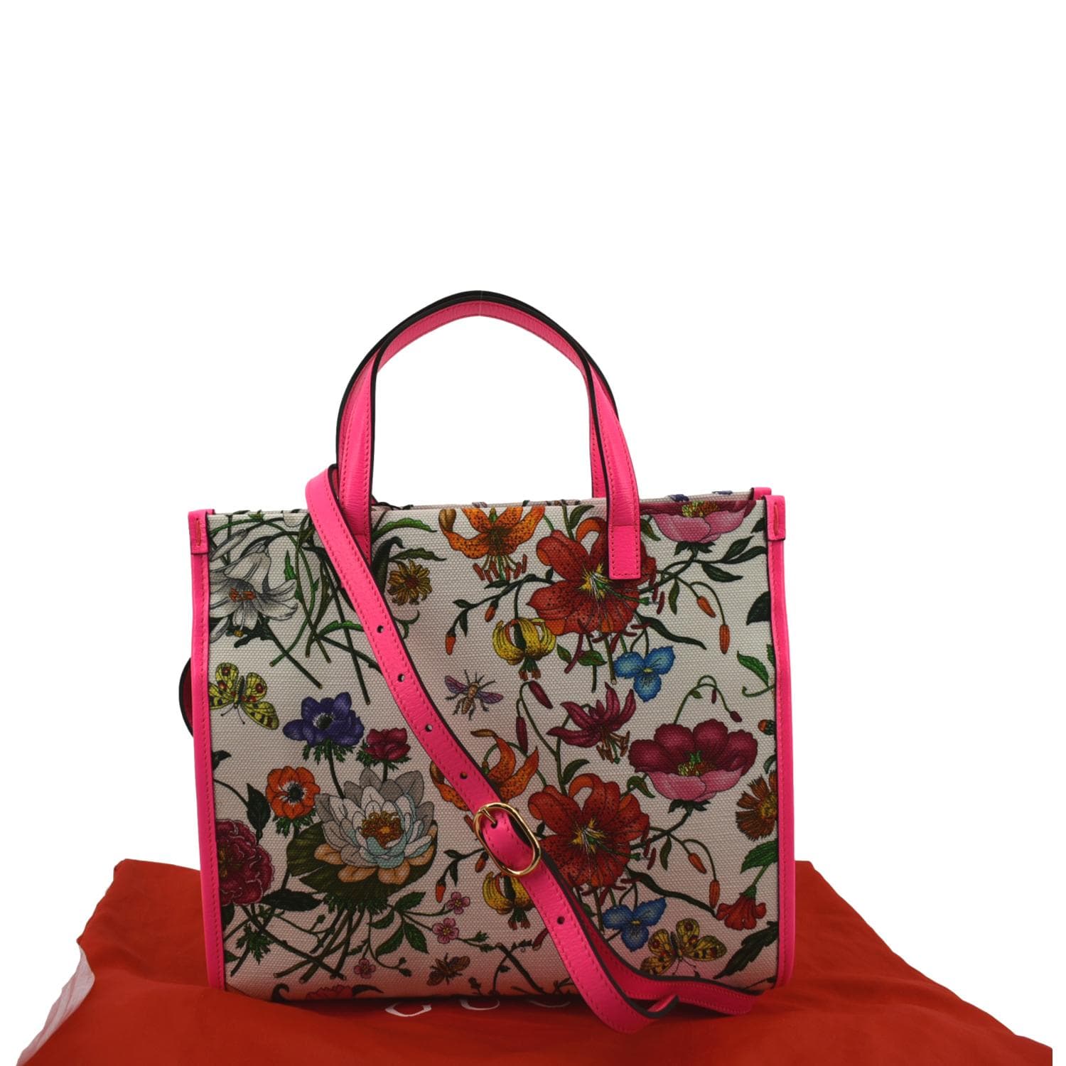 GUCCI Medium Flora Canvas Tote Shoulder Bag Pink 550141 - Image 3
