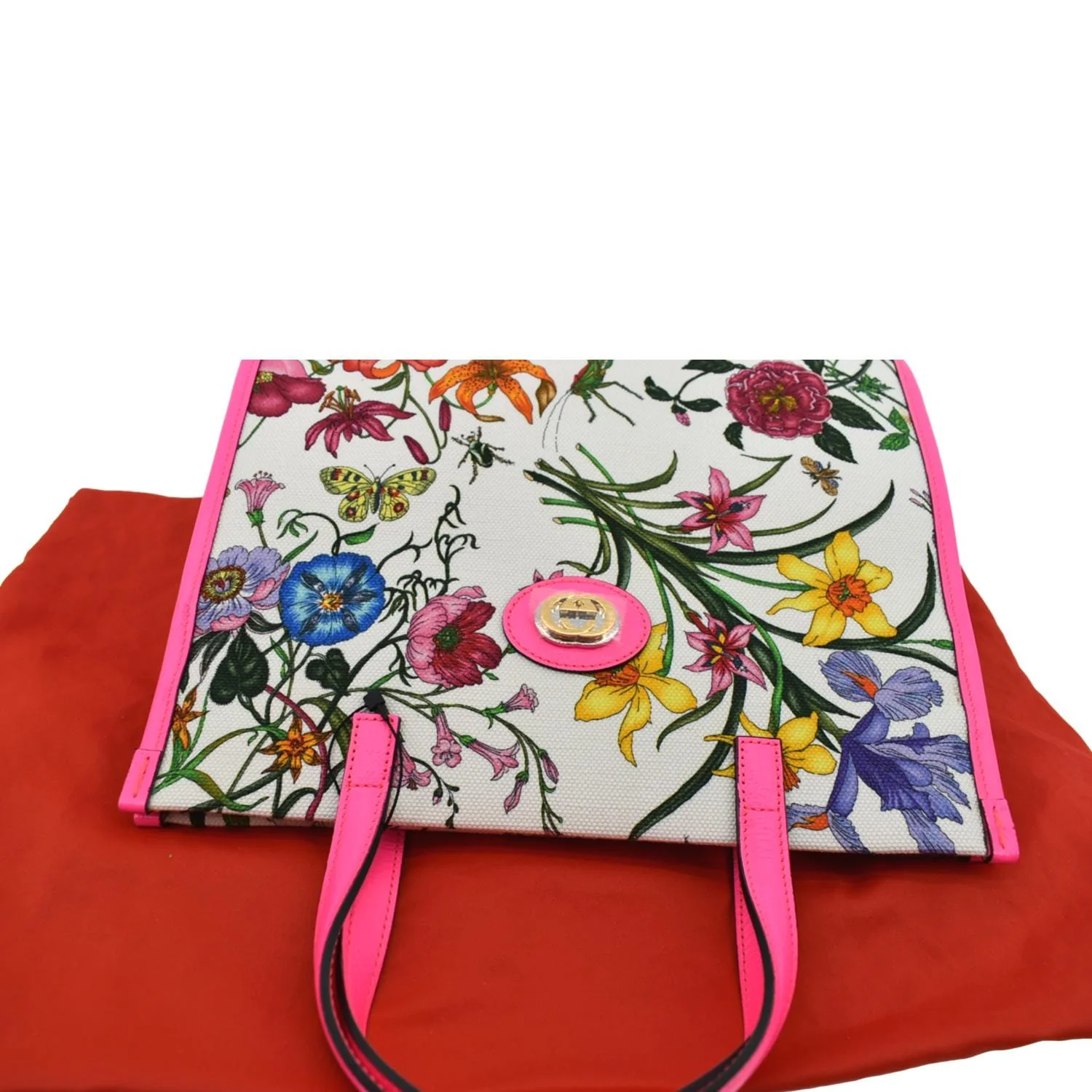 GUCCI Medium Flora Canvas Tote Shoulder Bag Pink 550141 - Image 4