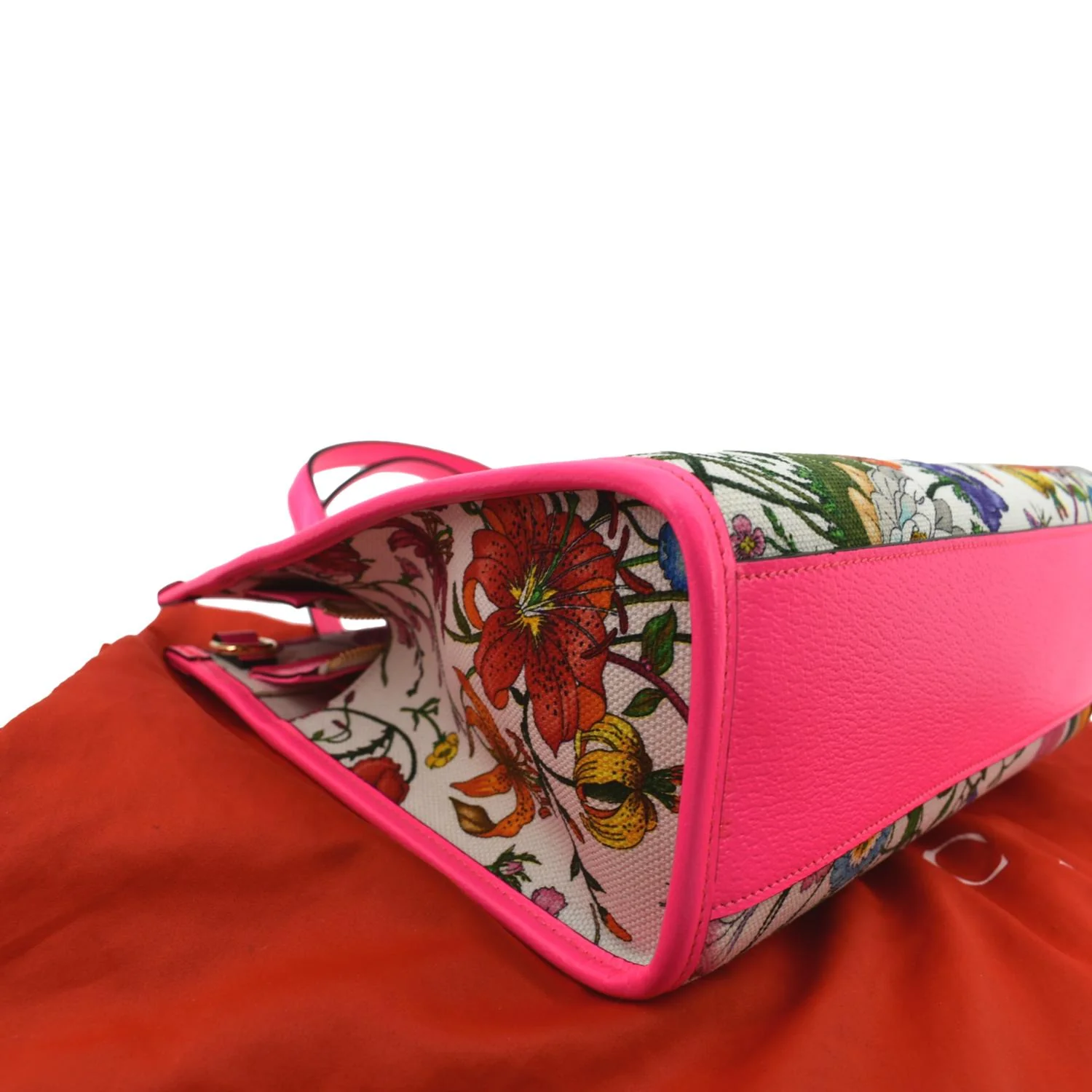 GUCCI Medium Flora Canvas Tote Shoulder Bag Pink 550141 - Image 8