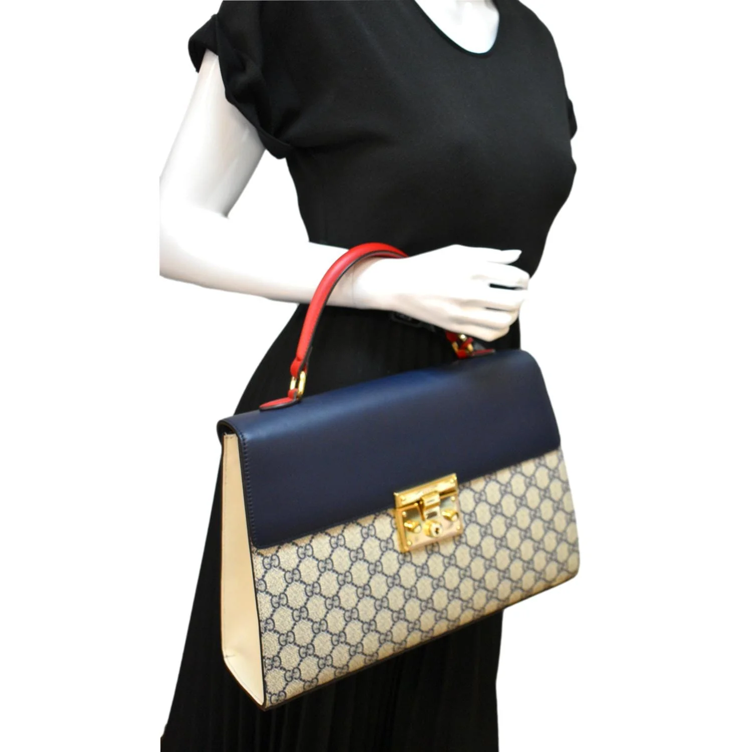 GUCCI Medium Padlock GG Supreme Monogram Top Handle Bag Blue 432674 - Image 2