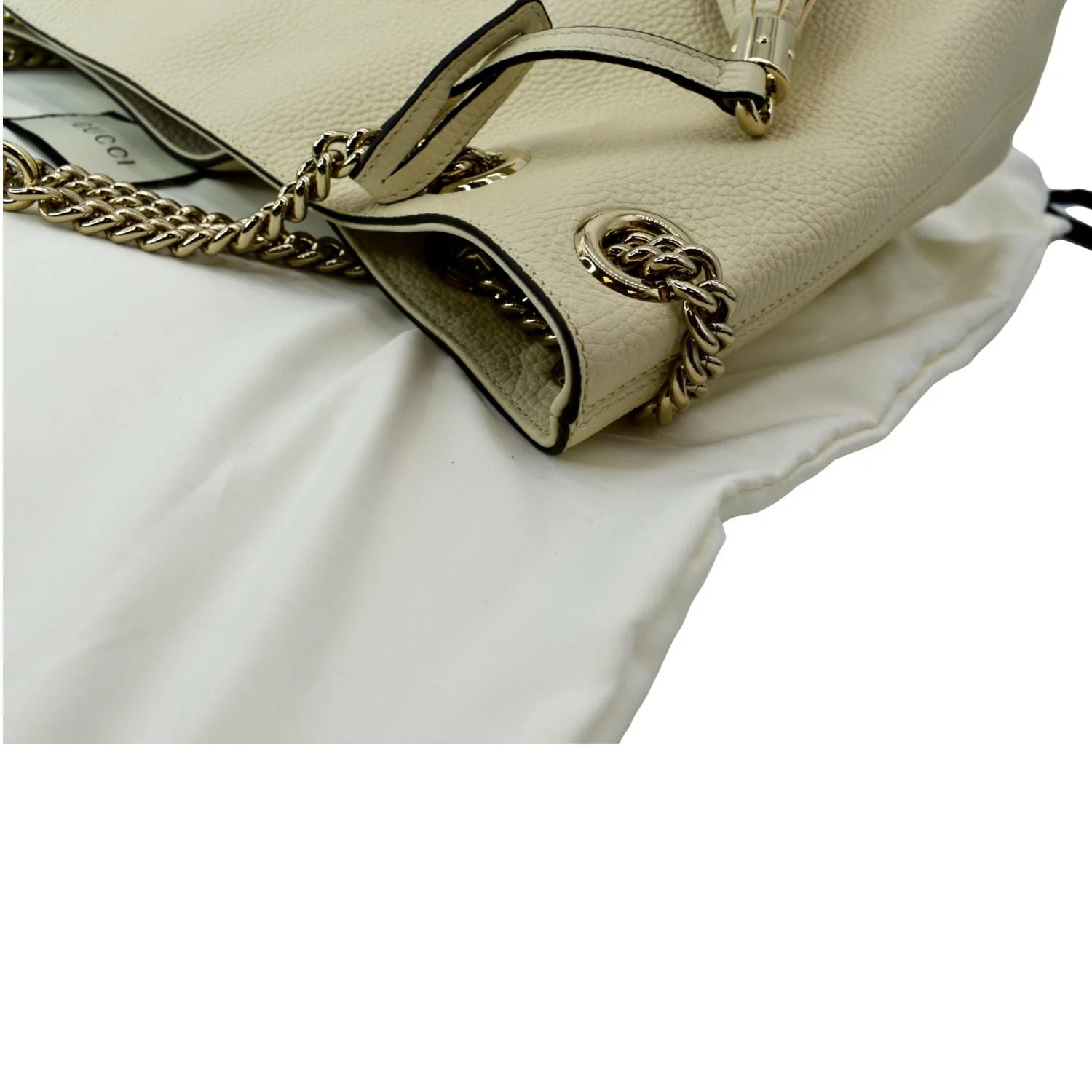 GUCCI Soho Medium Chain Leather Tote Shoulder Bag Ivory 536196 - Image 4