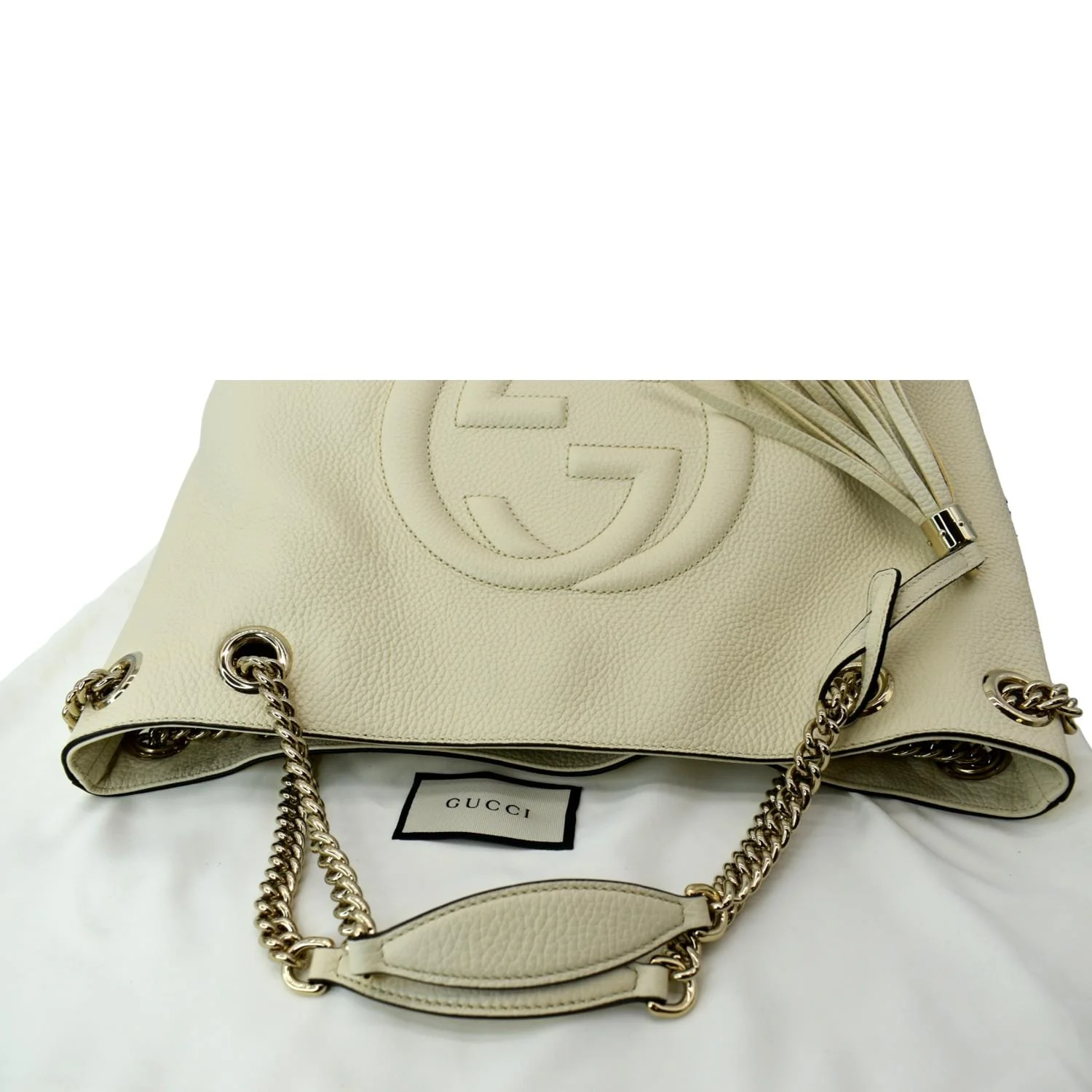 GUCCI Soho Medium Chain Leather Tote Shoulder Bag Ivory 536196 - Image 5