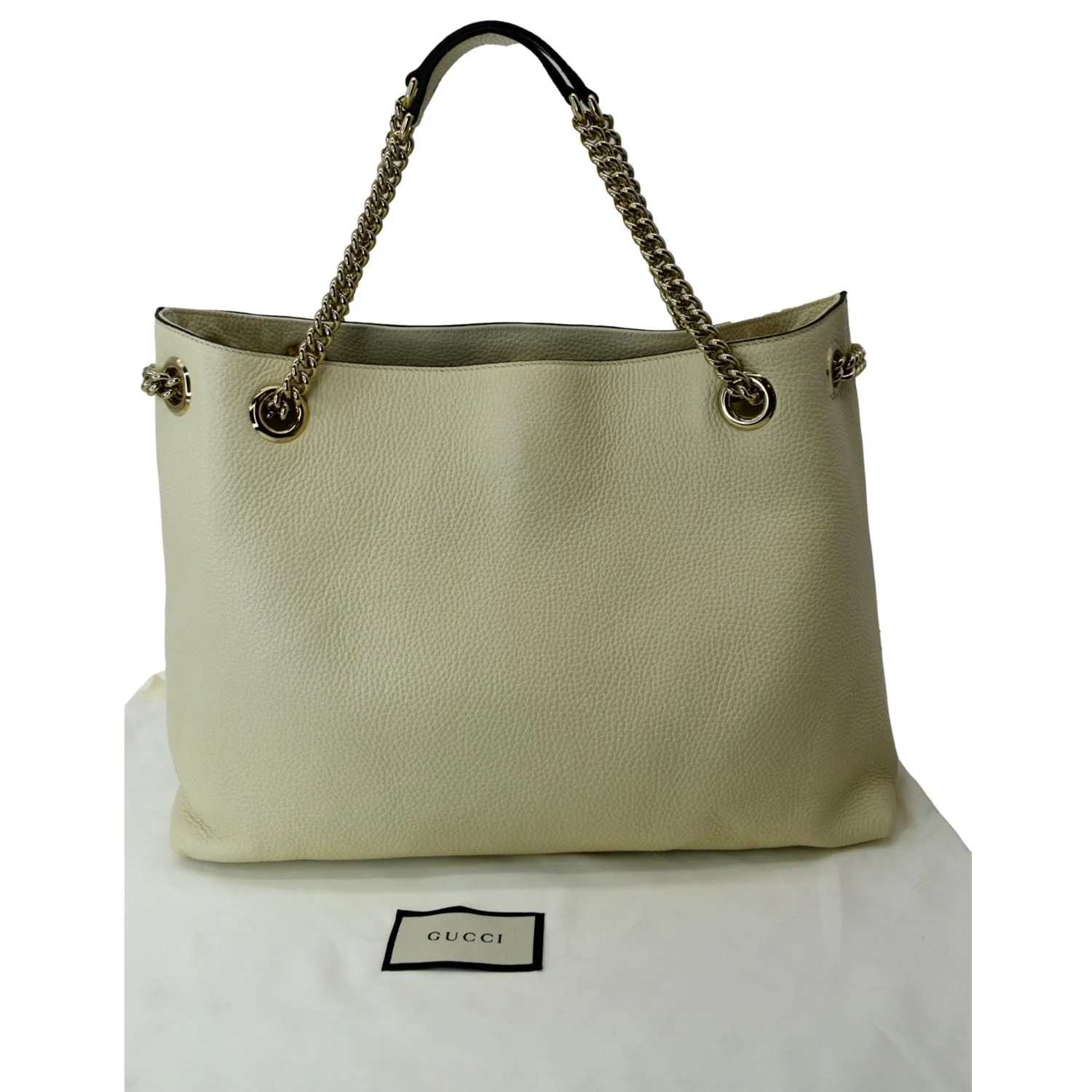 GUCCI Women Soho Medium Chain Leather Tote Shoulder Bag Ivory 536196 - Image 3