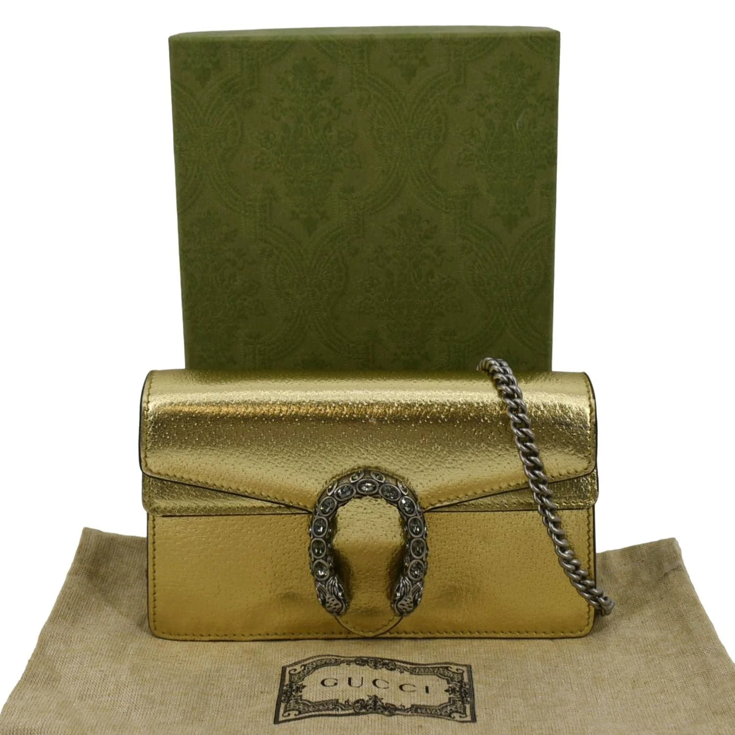GUCCI Dionysus Super Mini Metallic Leather Crossbody Bag Gold 476432 - Image 3