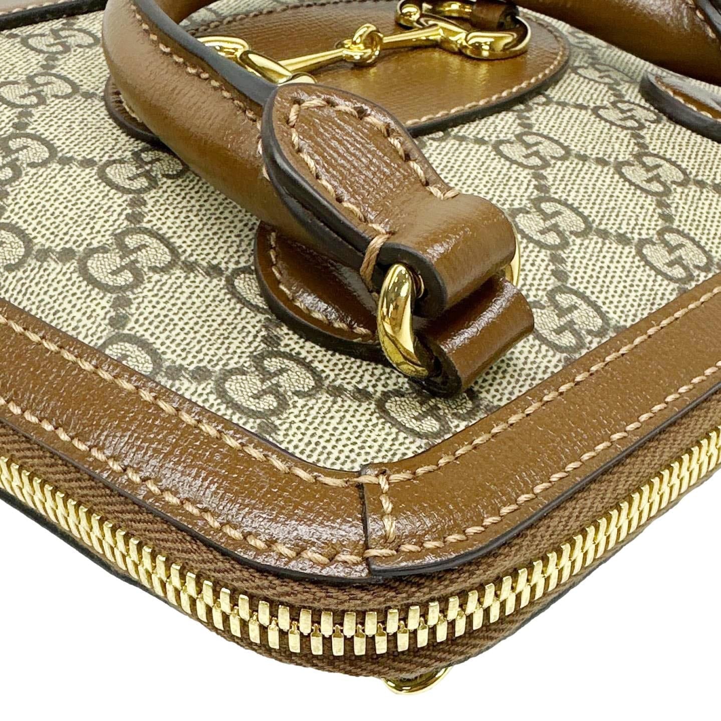 GUCCI Horsebit 1955 Mini GG Supreme Canvas Crossbody Bag Beige 640716 - Image 6