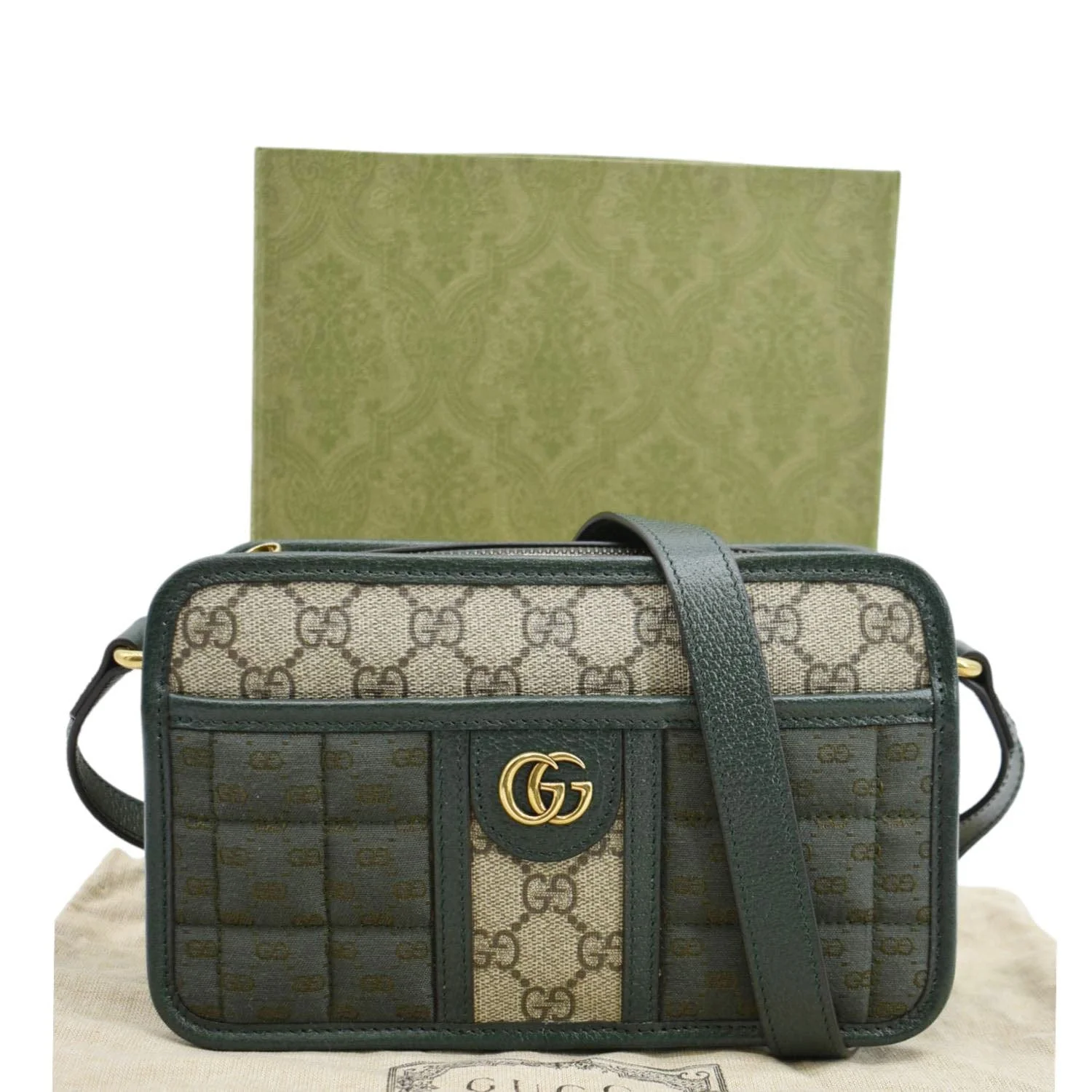 GUCCI Mini Quilted GG Supreme Canvas Crossbody Bag Green 751914 - Image 3