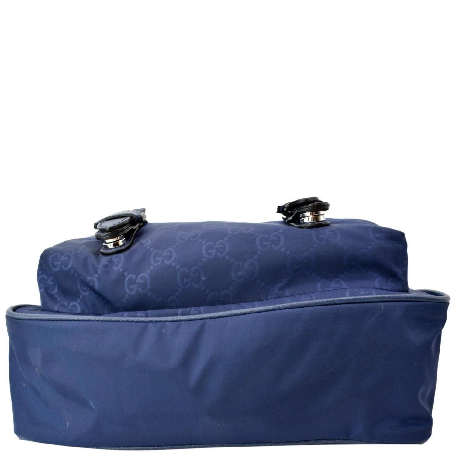 GUCCI Flap Double Buckle GG Monogram Nylon Messenger Bag Blue 510335 - Image 10