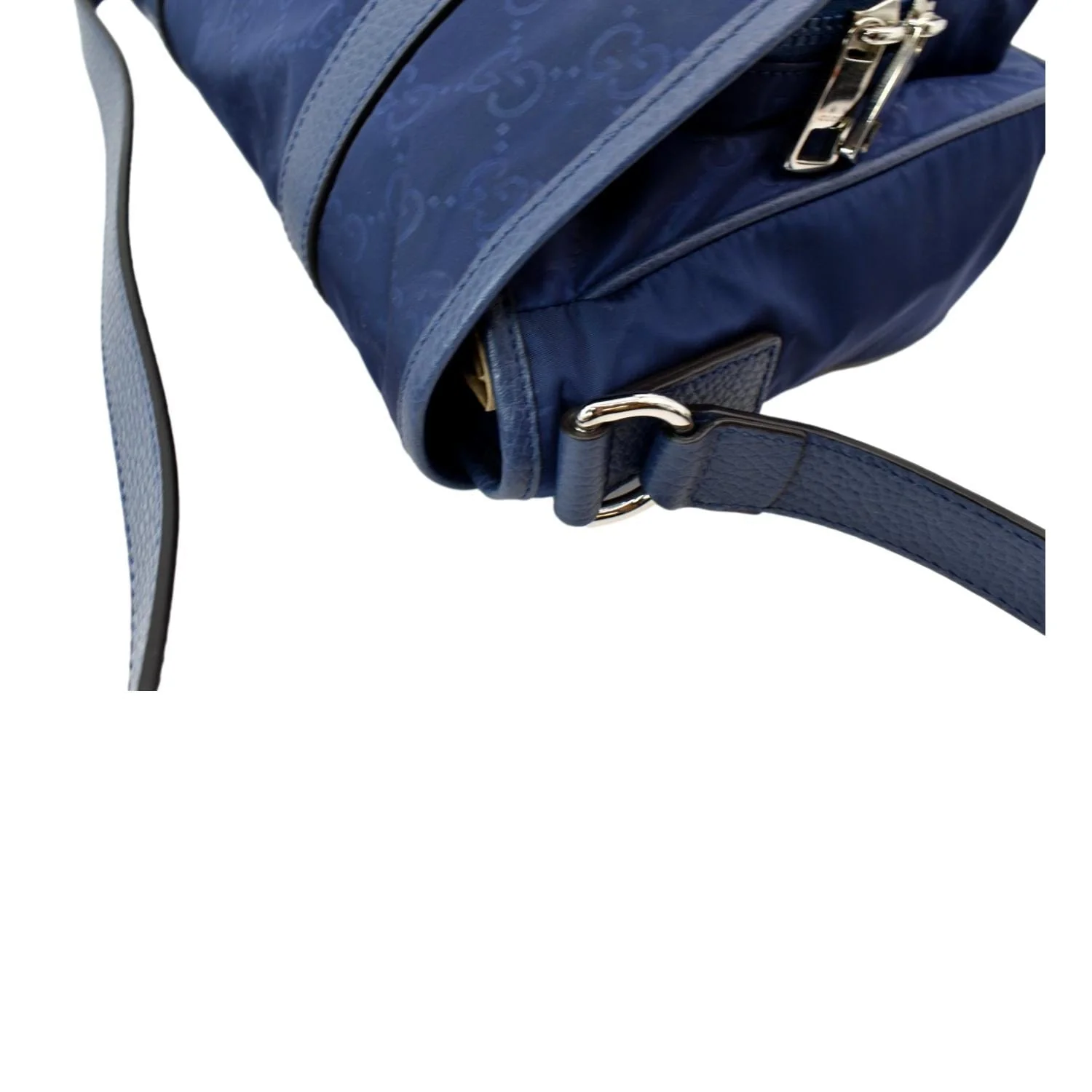 GUCCI Flap Double Buckle GG Monogram Nylon Messenger Bag Blue 510335 - Image 6