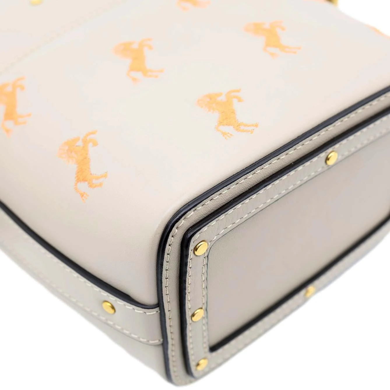 CHLOE Roy Little Horses Embroidered Leather Bucket Bag Beige - Image 8