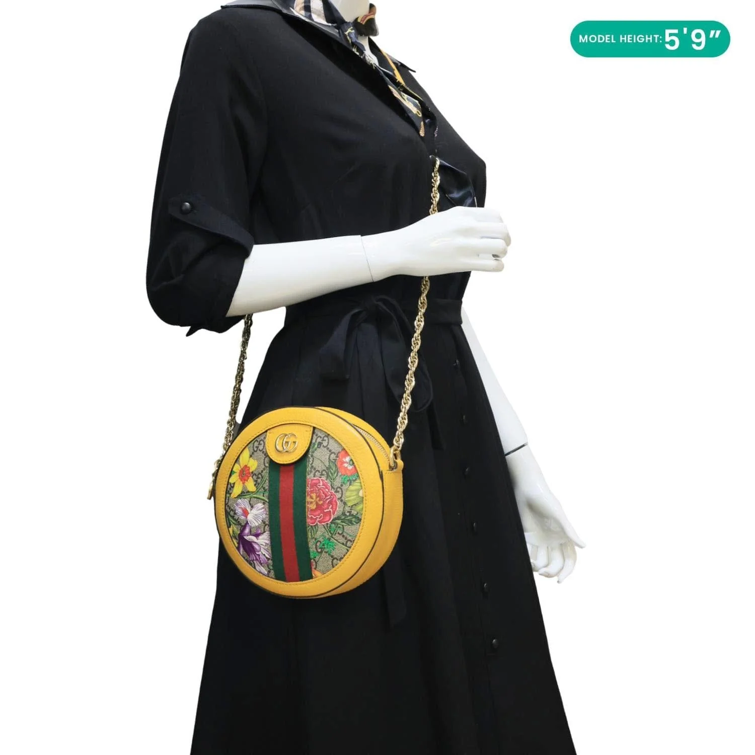 GUCCI Ophidia Mini Flora GG Round Supreme Monogram Web Crossbody Bag Yellow 550618 - Image 2