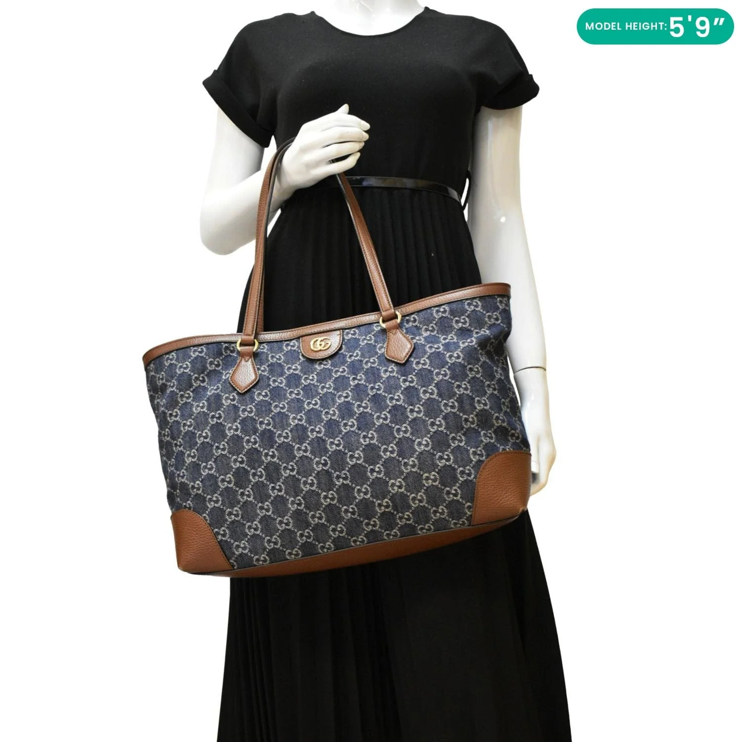 GUCCI Ophidia GG Medium Jacquard Denim Tote Bag Navy Blue - Image 2