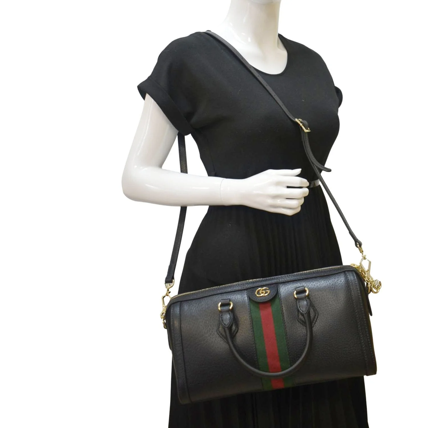 GUCCI Ophidia GG Web Leather Top Handle Shoulder Bag Black 524532 - Image 2