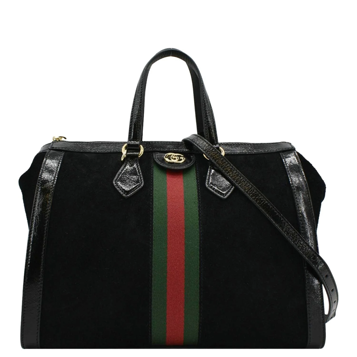 GUCCI Ophidia Medium Web Suede Tote Bag Black 524537