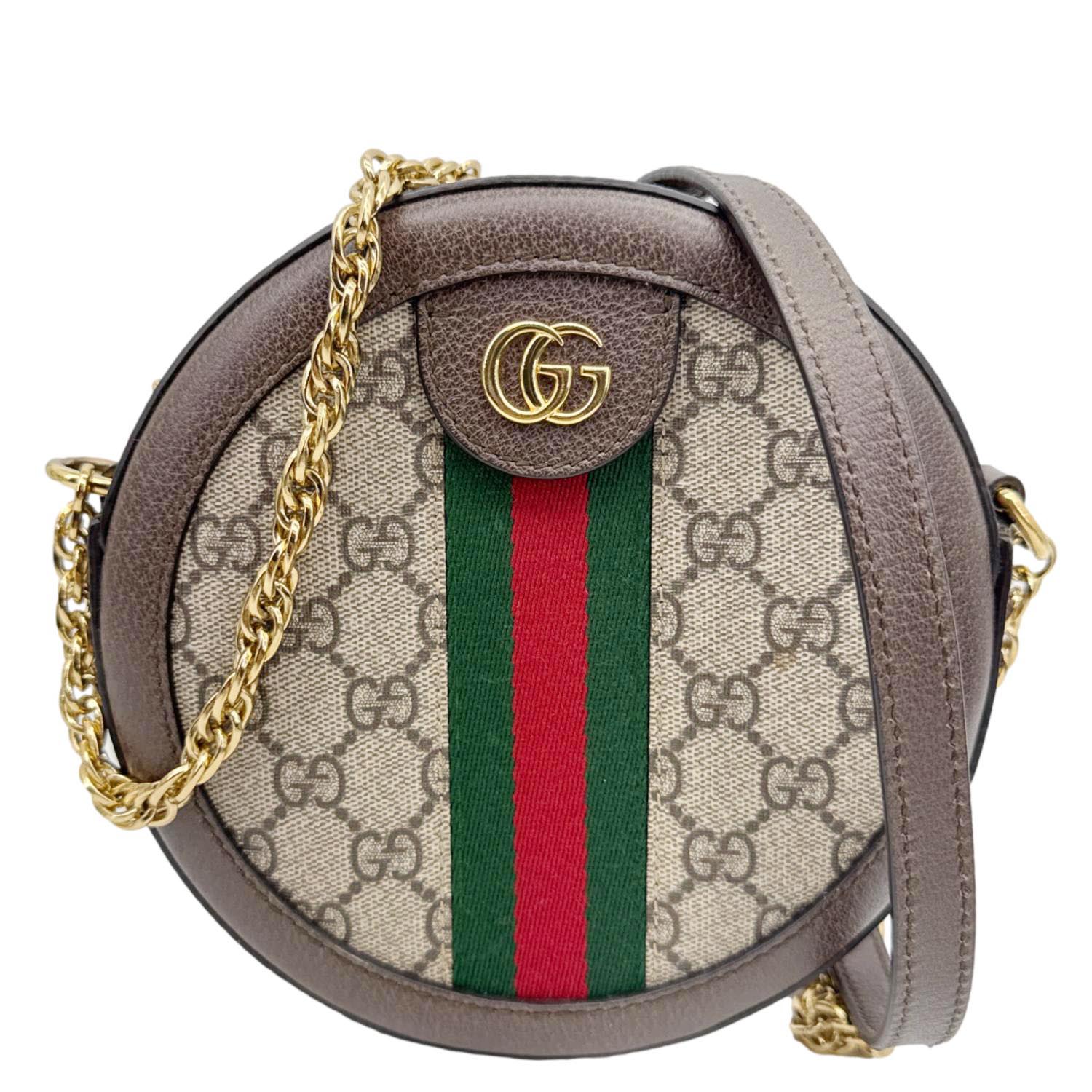 GUCCI Ophidia Mini GG Round Supreme Monogram Web Crossbody Bag Beige 550618 - Image 4