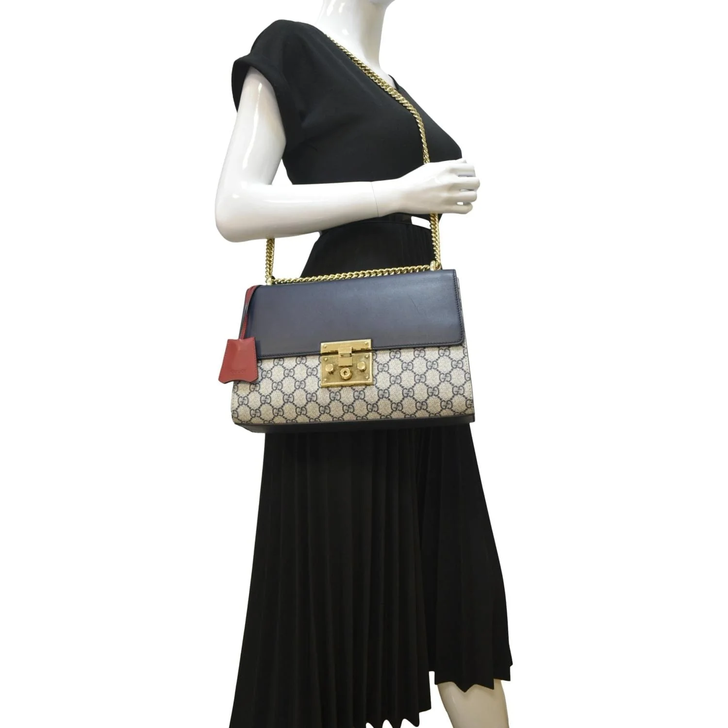 GUCCI Padlock GG Supreme Canvas Shoulder Bag Navy Blue 409486 - Image 2