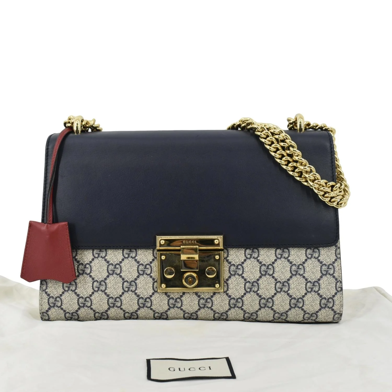 GUCCI Padlock GG Supreme Canvas Shoulder Bag Navy Blue 409486 - Image 3