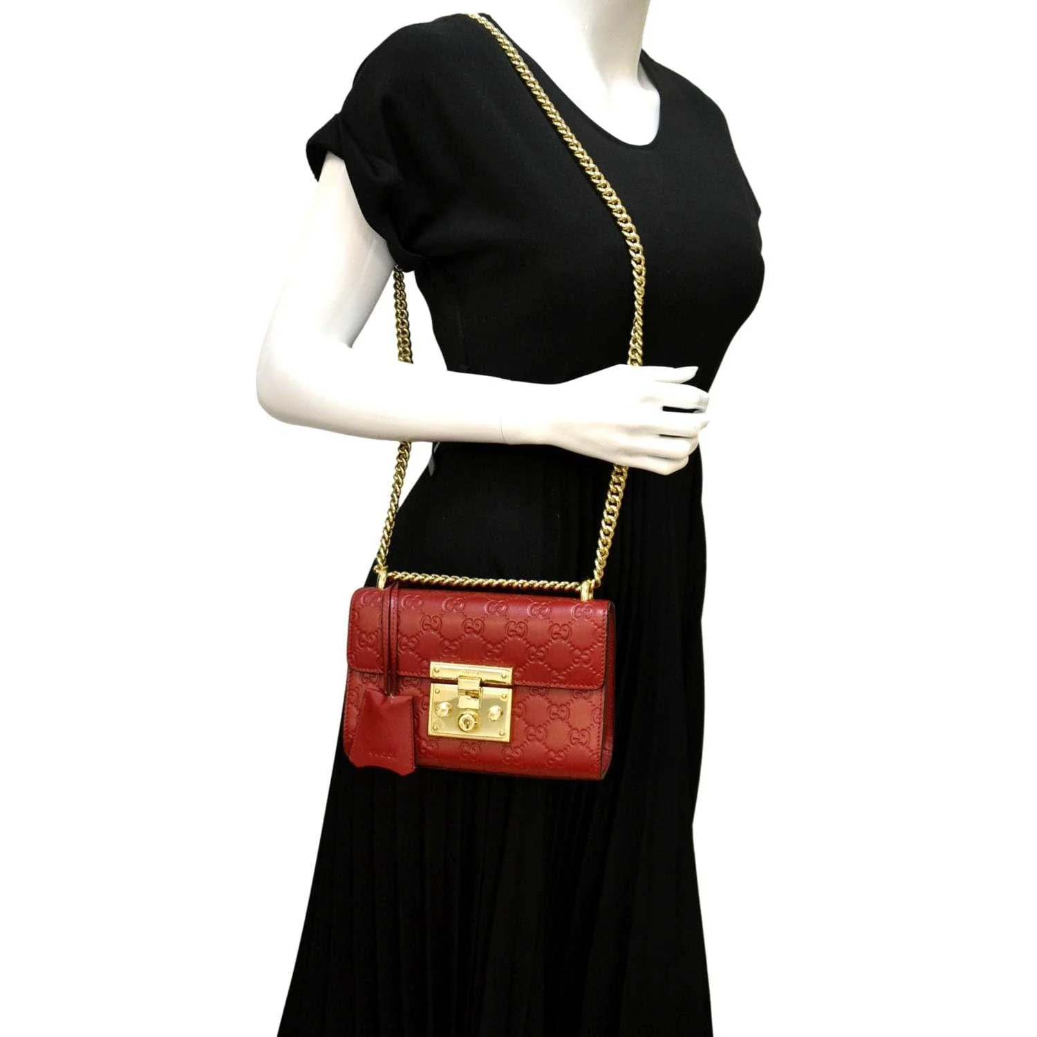 GUCCI Signature Padlock Leather Top Handle Shoulder Bag Red 409487 - Image 2