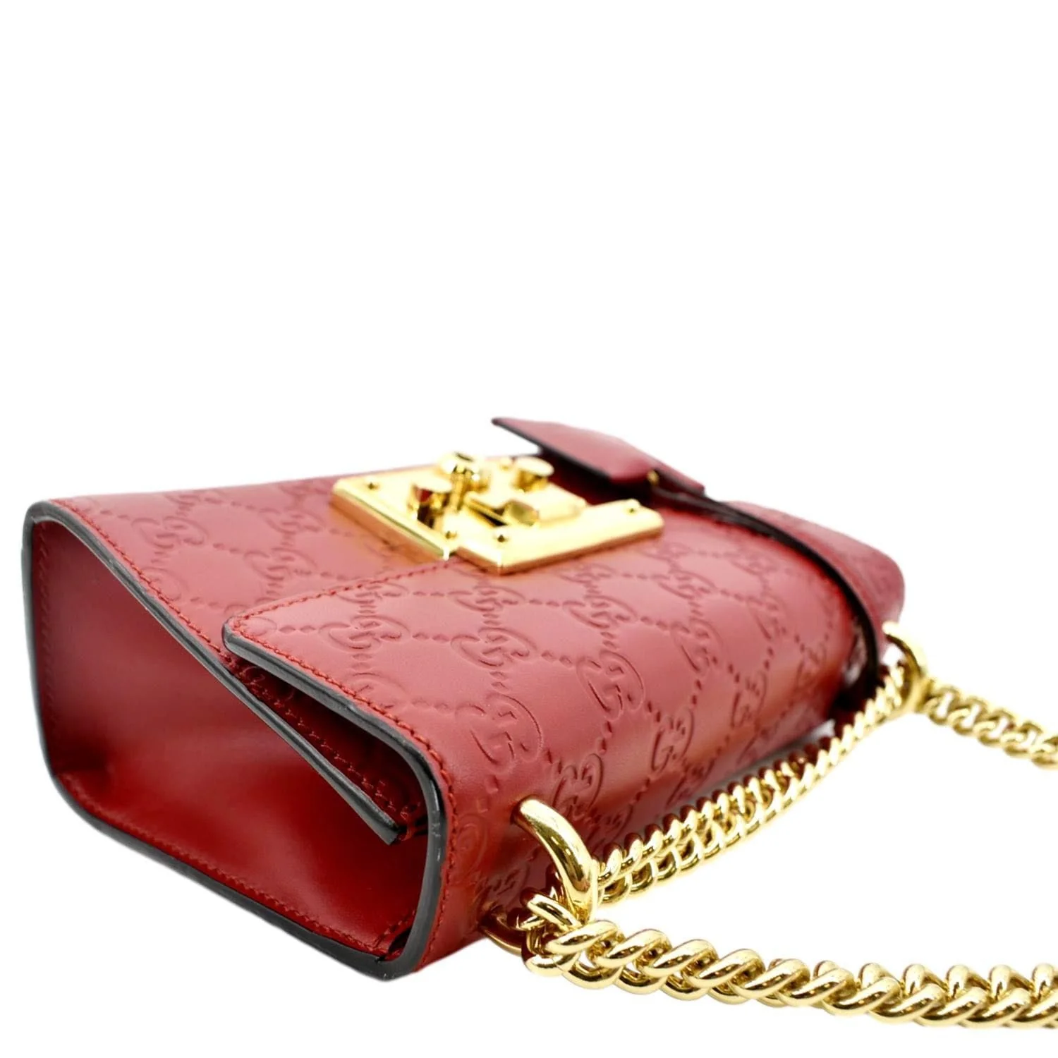 GUCCI Signature Padlock Leather Top Handle Shoulder Bag Red 409487 - Image 6