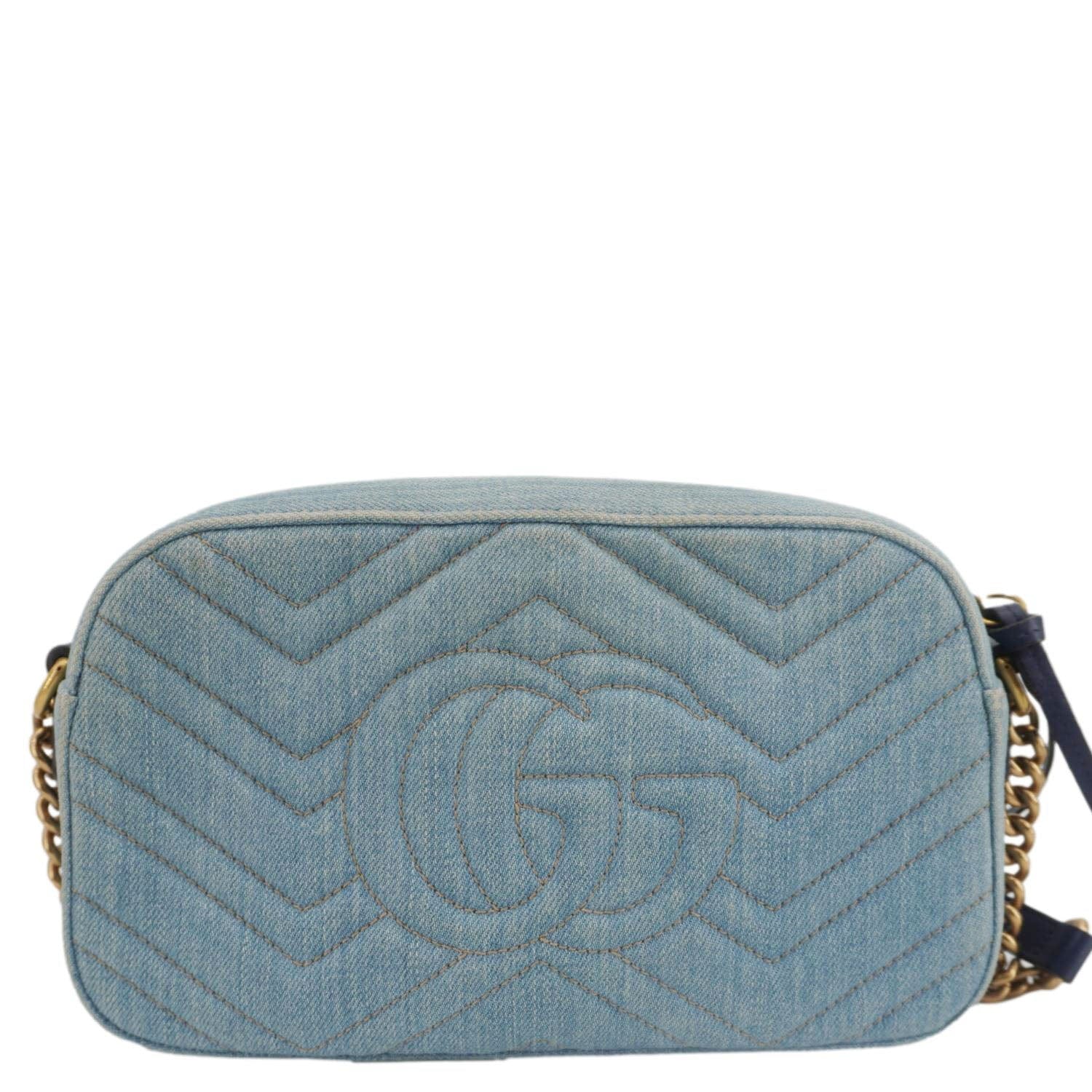 GUCCI Pearl GG Marmont Small Denim Crossbody Bag Blue 447632 - Image 4
