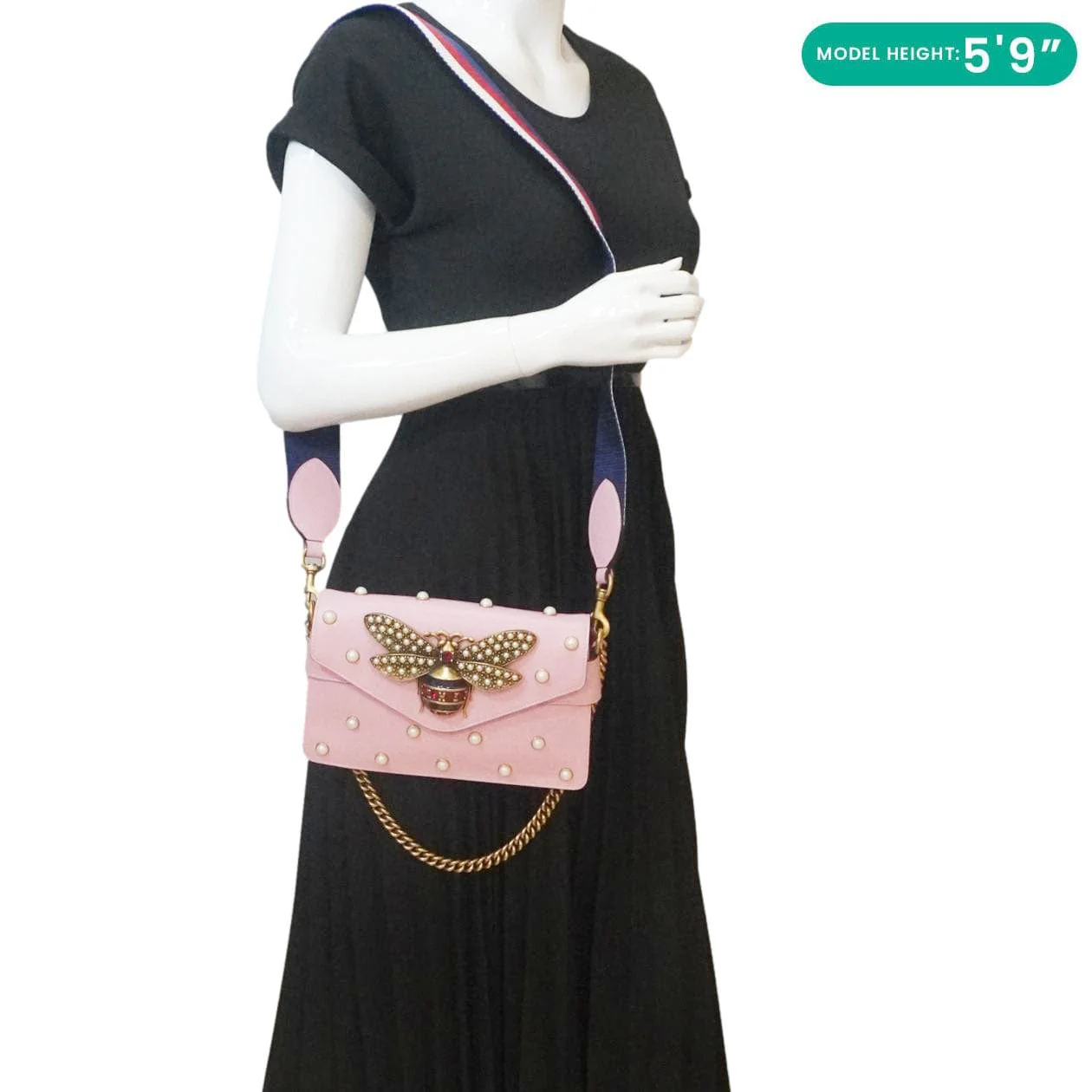 GUCCI Broadway Queen Margaret Pearl Studded Nappa Leather Crossbody Bag Pink - Image 2
