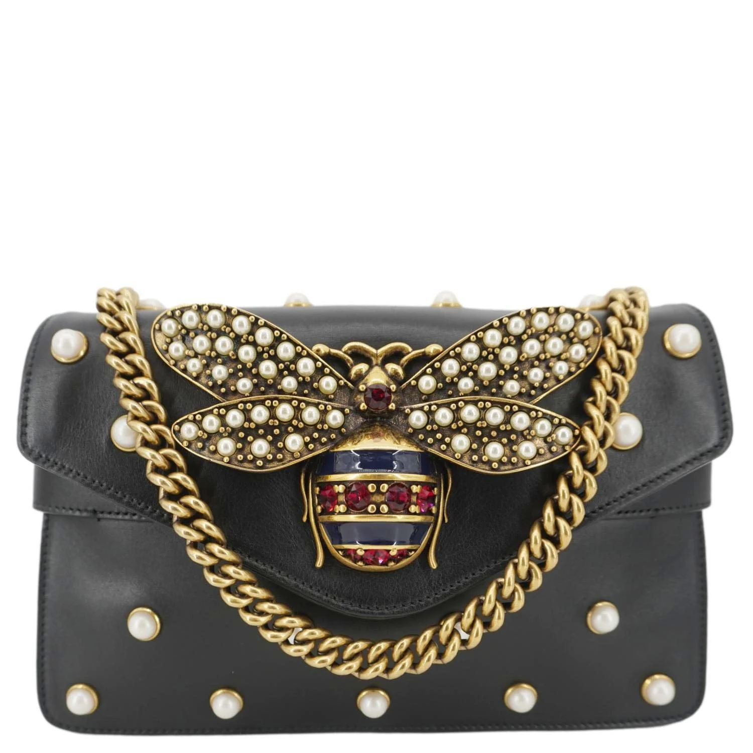 GUCCI Broadway Queen Margaret Pearl Studded Nappa Leather Crossbody Bag Black 453778 - Image 3