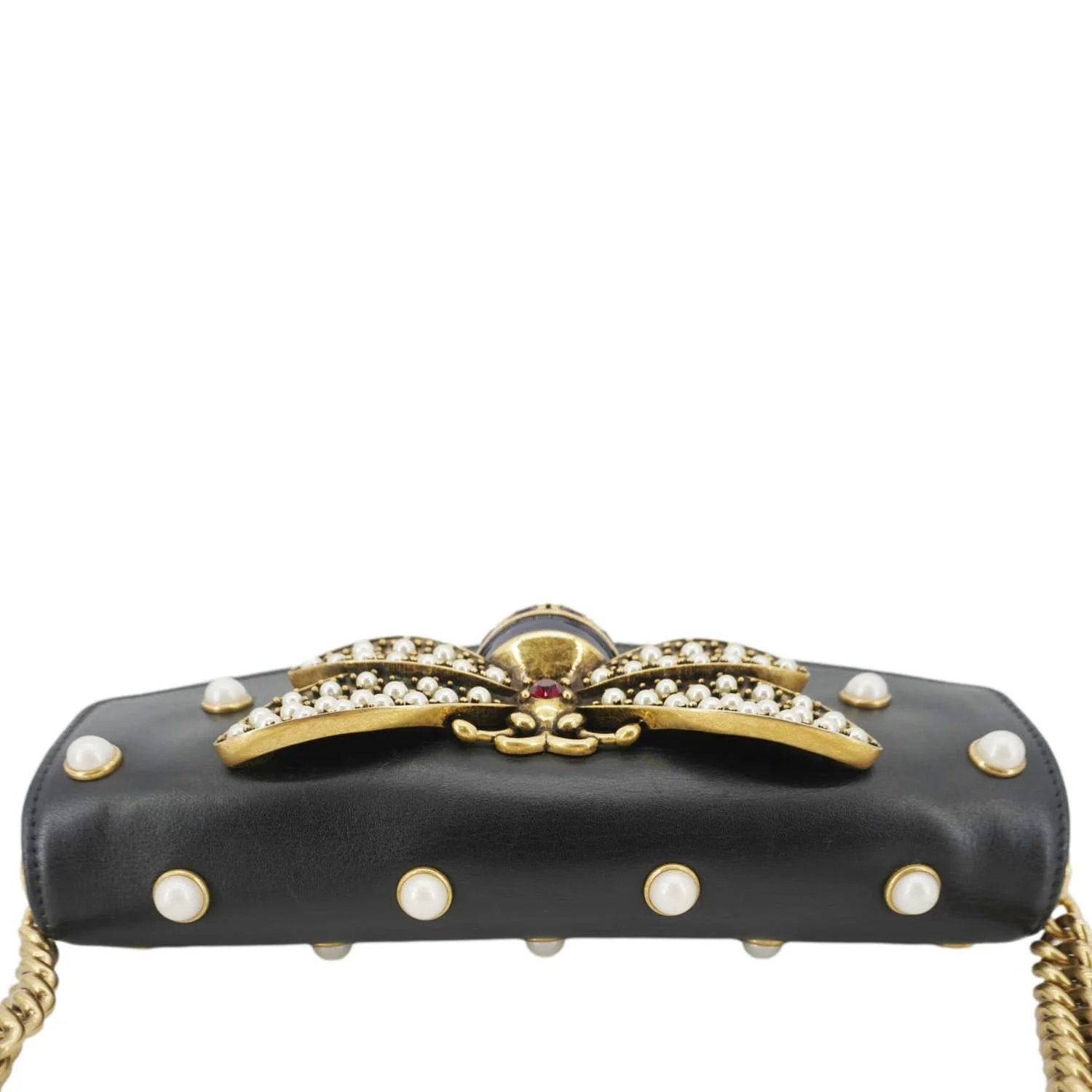 GUCCI Broadway Queen Margaret Pearl Studded Nappa Leather Crossbody Bag Black 453778 - Image 6
