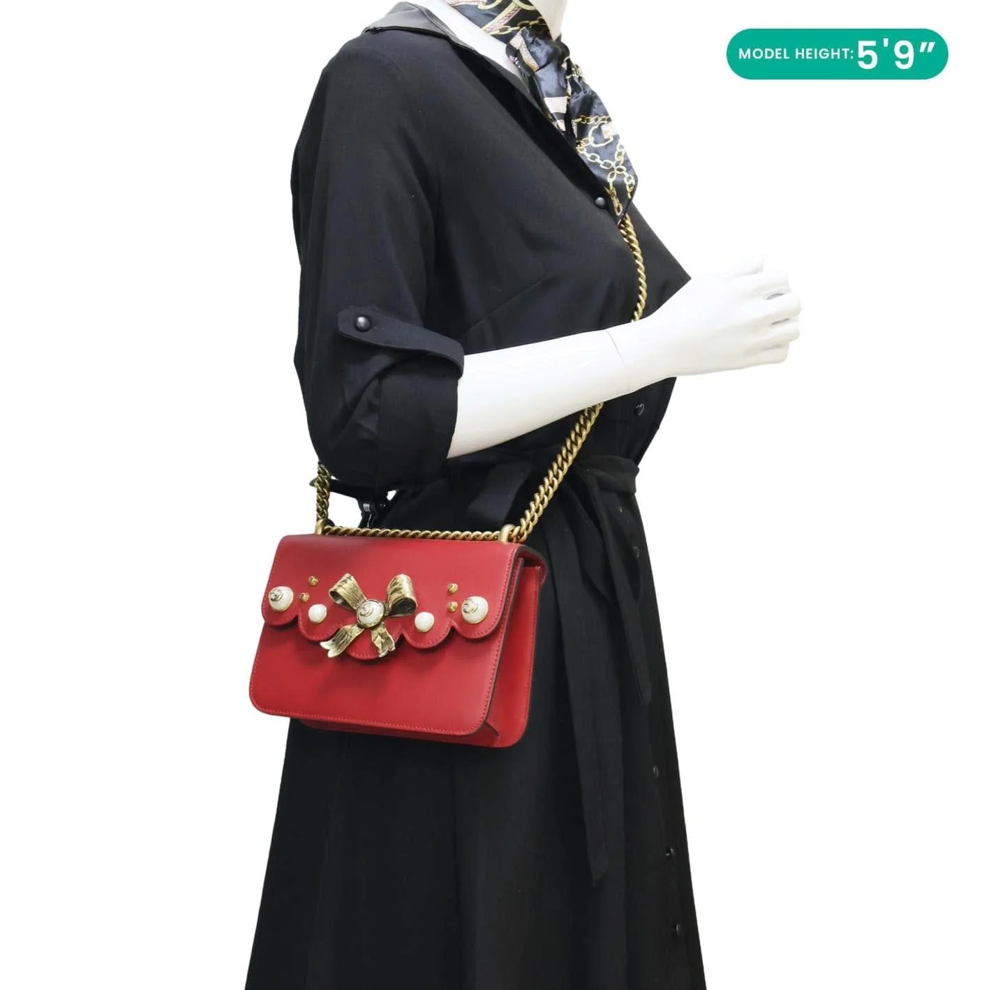 GUCCI Pearly Peony Leather Chain Shoulder Bag Red 432281 - Image 2