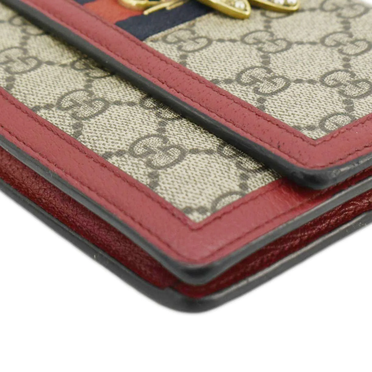 GUCCI Web Queen Margaret Mini GG Supreme Canvas Chain Wallet Beige 476079 - Image 11